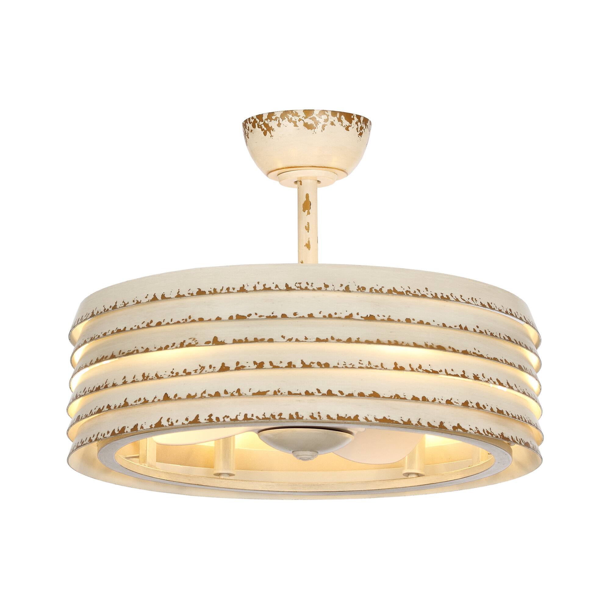 Back. Parrot Uncle - 24" Rustic White Cage Ceiling Fan with Remote Control - Beige.