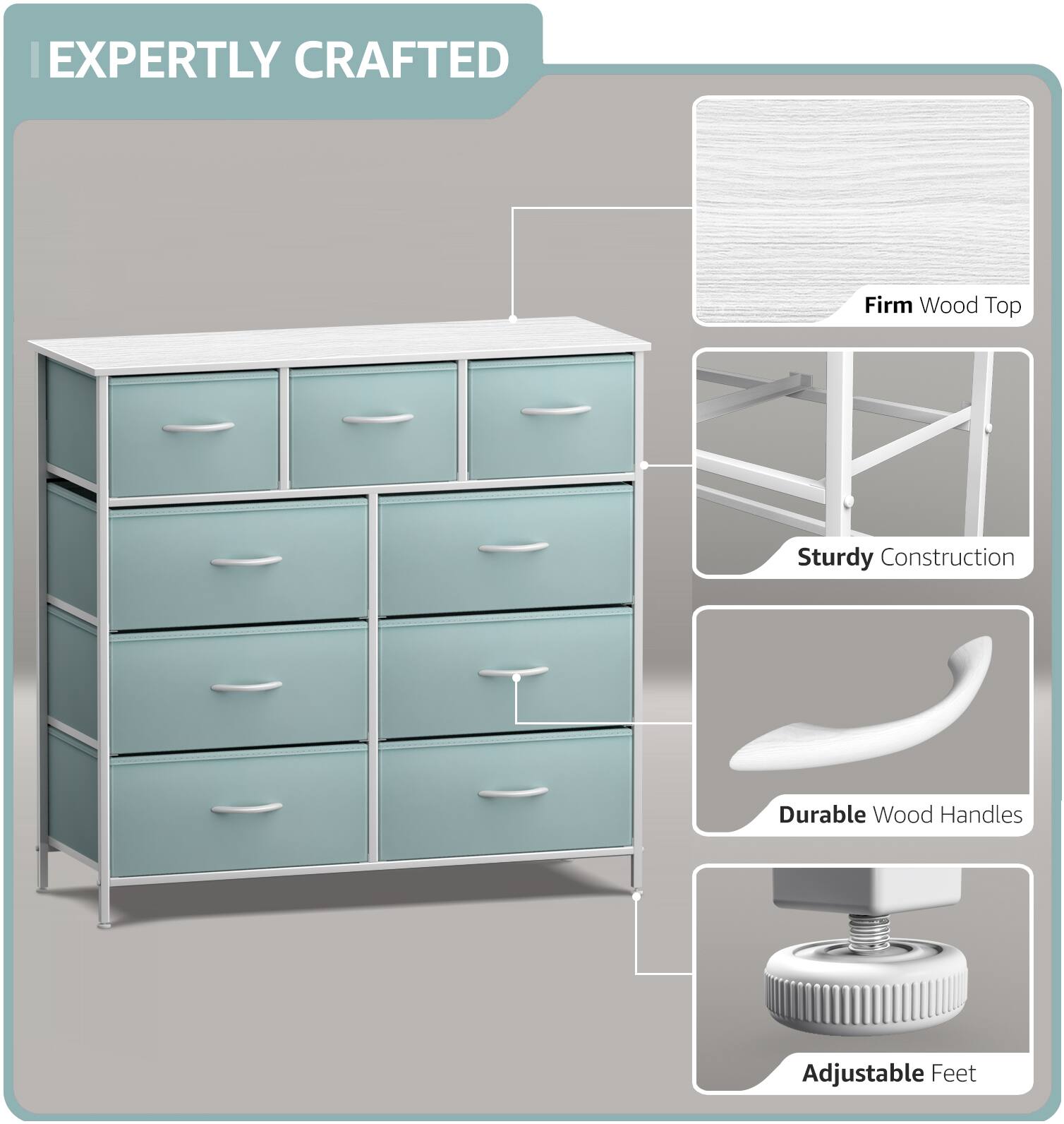 EXPERTLY CRAFTED

- Firm Wood Top
- Sturdy Construction
- Durable Wood Handles
- Adjustable Feet