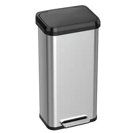 Front. iTouchless - 20 Gallon SoftStep EXP Stainless Steel Step Pedal Kitchen Trash Can with AbsorbX Odor Filter - Silver.