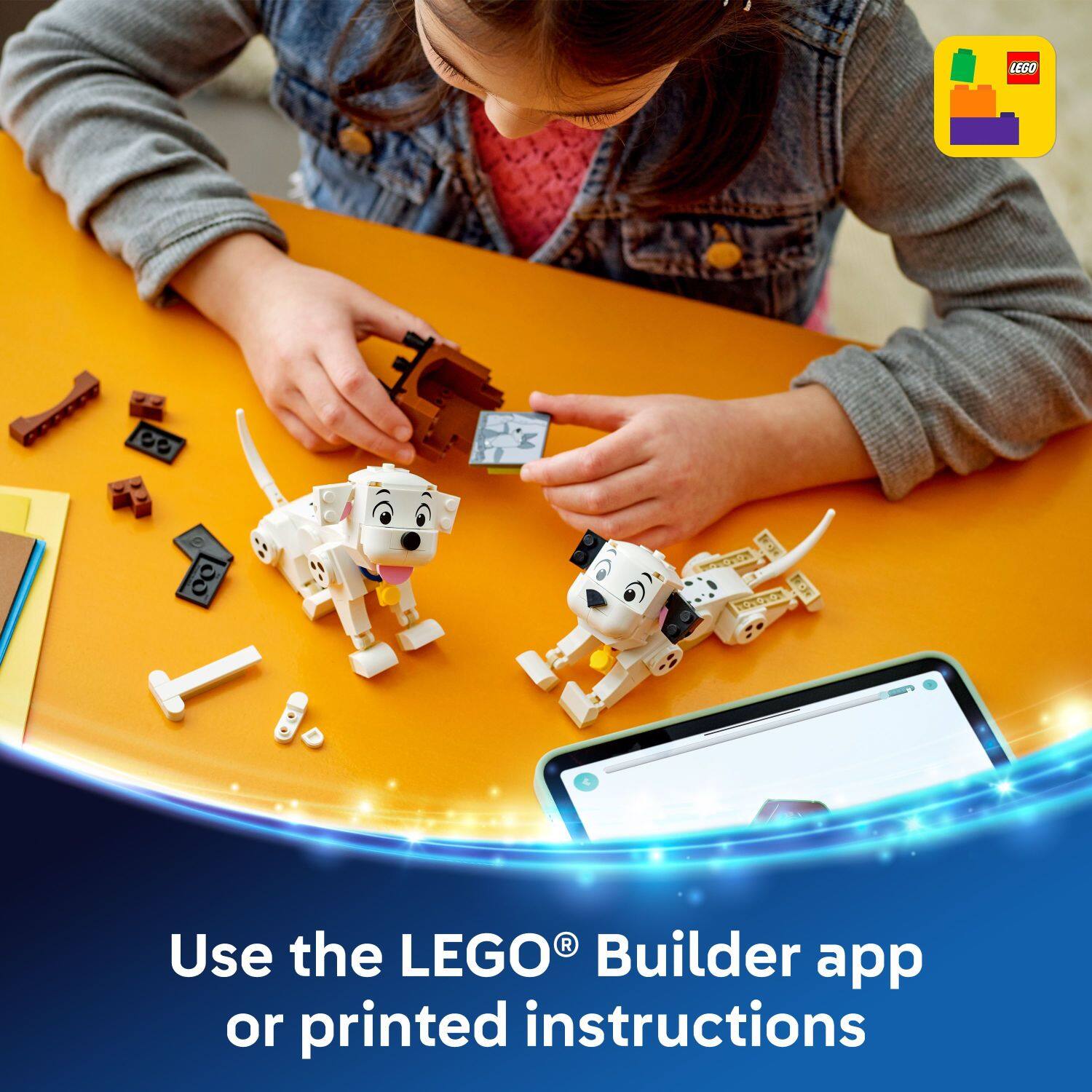 Use the LEGO® Builder app or printed instructions.