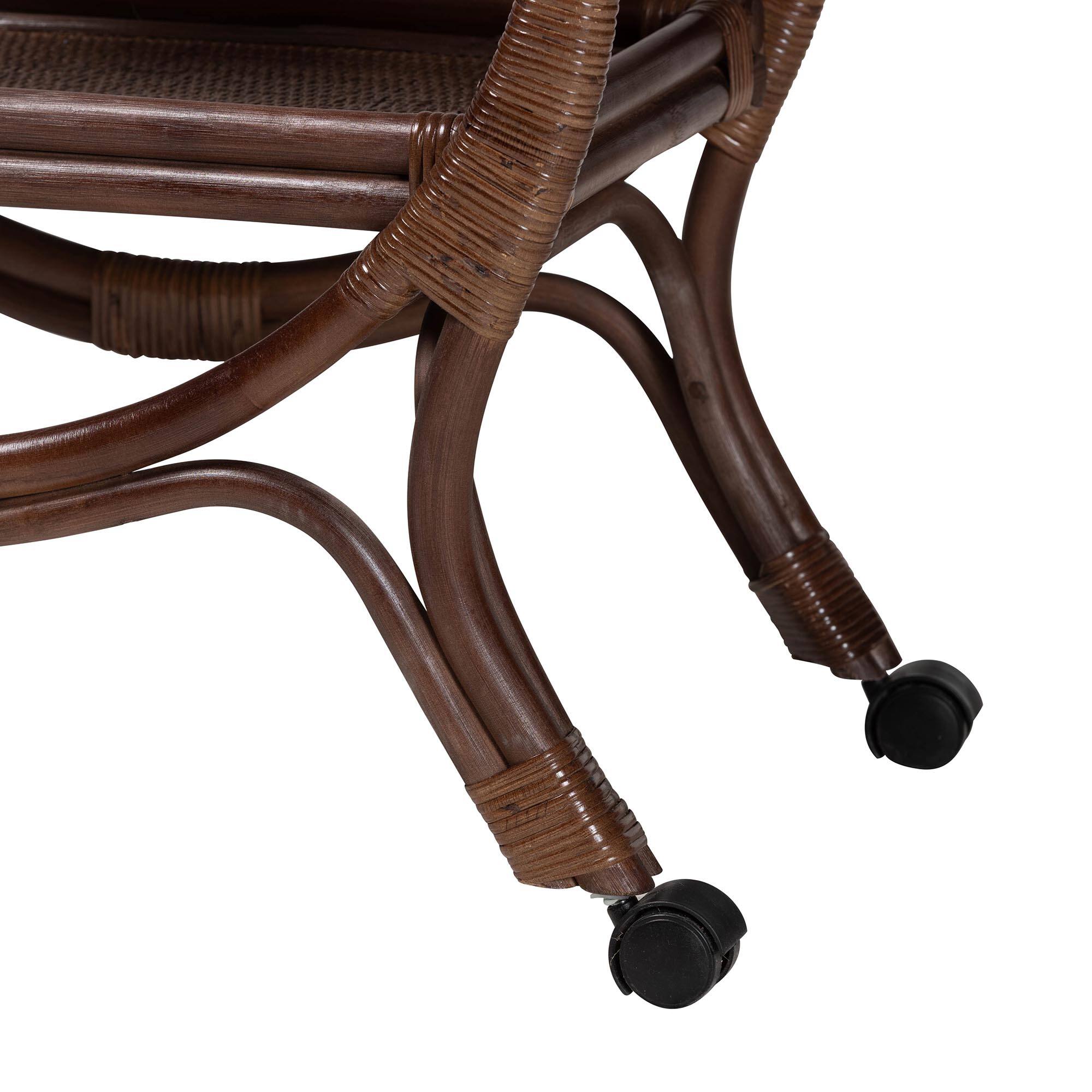 Alt View 1. bali & pari - Selah Natural Rattan Kitchen Cart - Handwoven Wicker 2-Tier Mobile Serving Cart with Tray Top - Coffee Bean.
