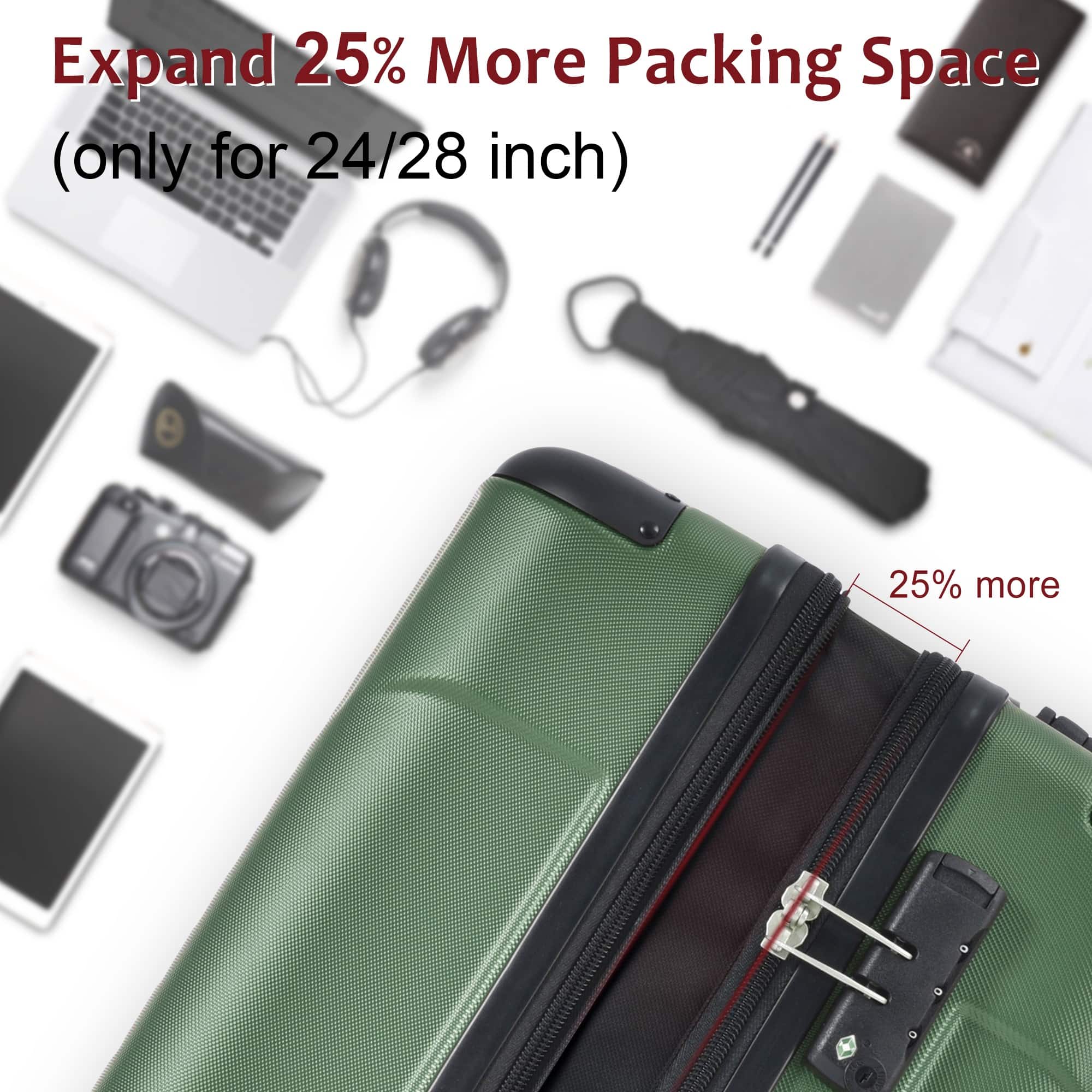 Expand 25% More Packing Space
(only for 24/28 inch)
25% more