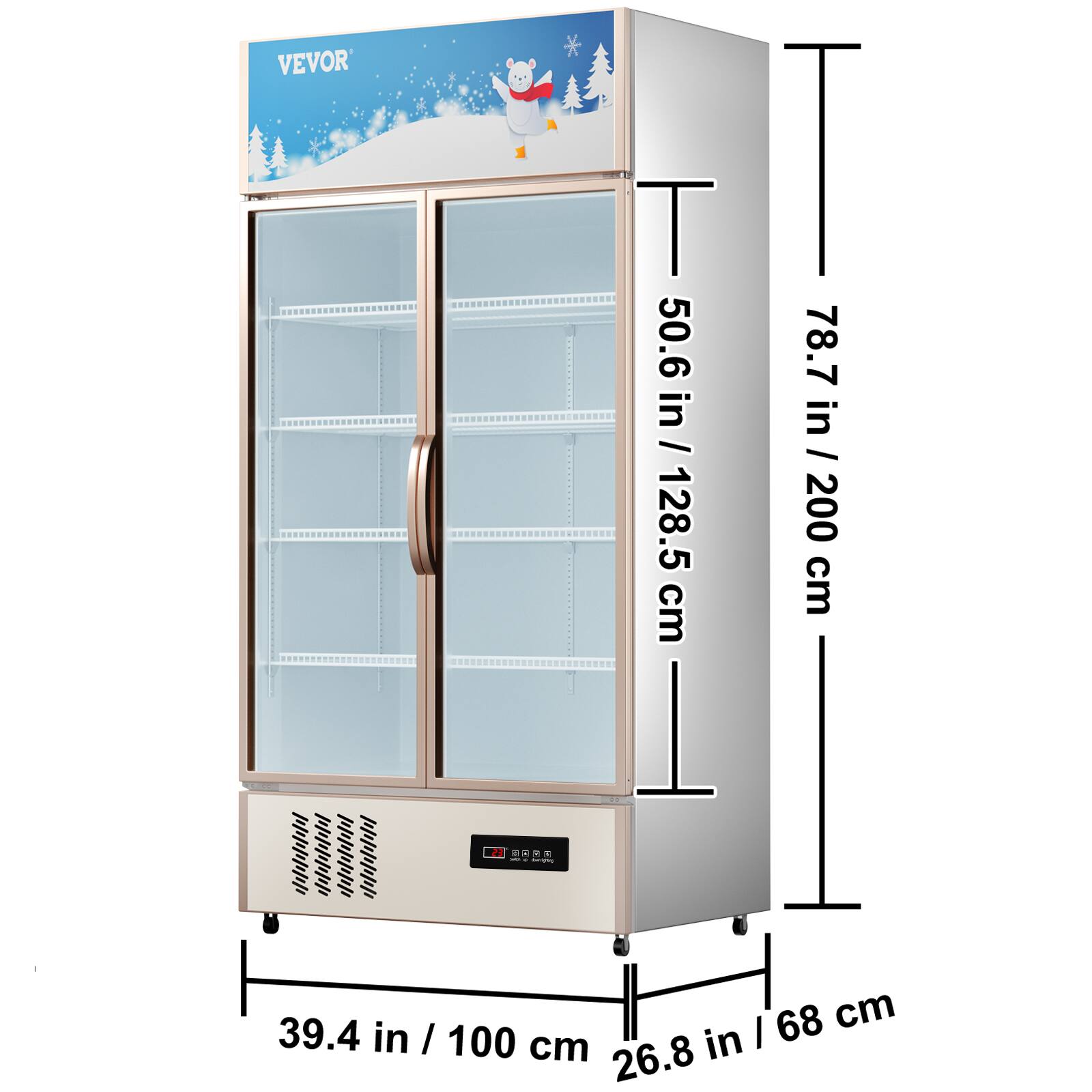 VEVOR T 50.6 in / 128.5 cm 78.7 in / 200 cm 68 cm 39.4 in / 100 cm in / 26.8 cm