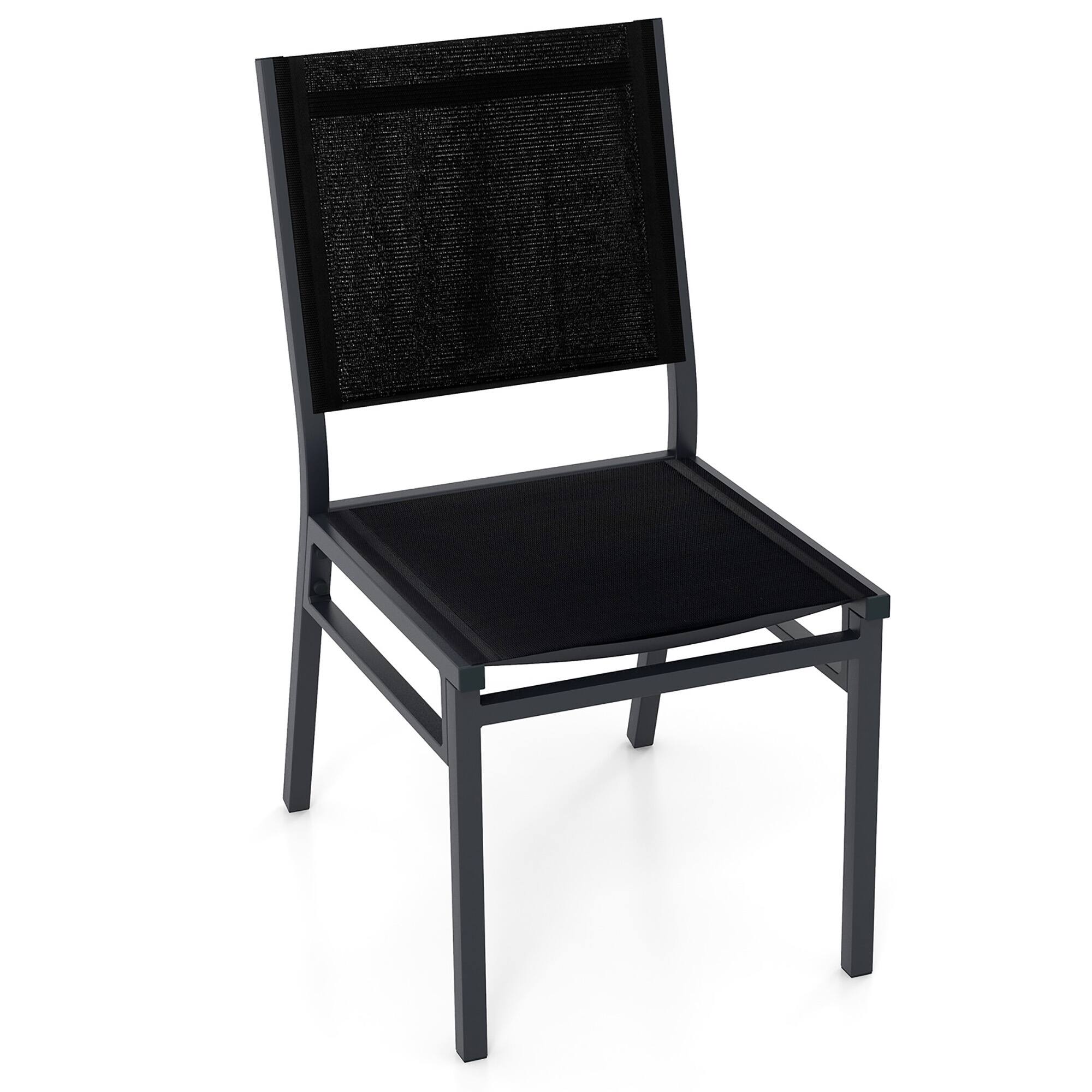 Front. Gymax - Gymax Outdoor Dining Chairs w/ Breathable Seat Backrest Heavy-Duty Aluminum Frame - Black.