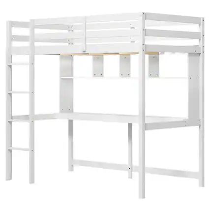 Front. Costway - Costway Twin Size Loft Bed with Desk & Shelves Safety Guardrails & Ladder Storage - White.