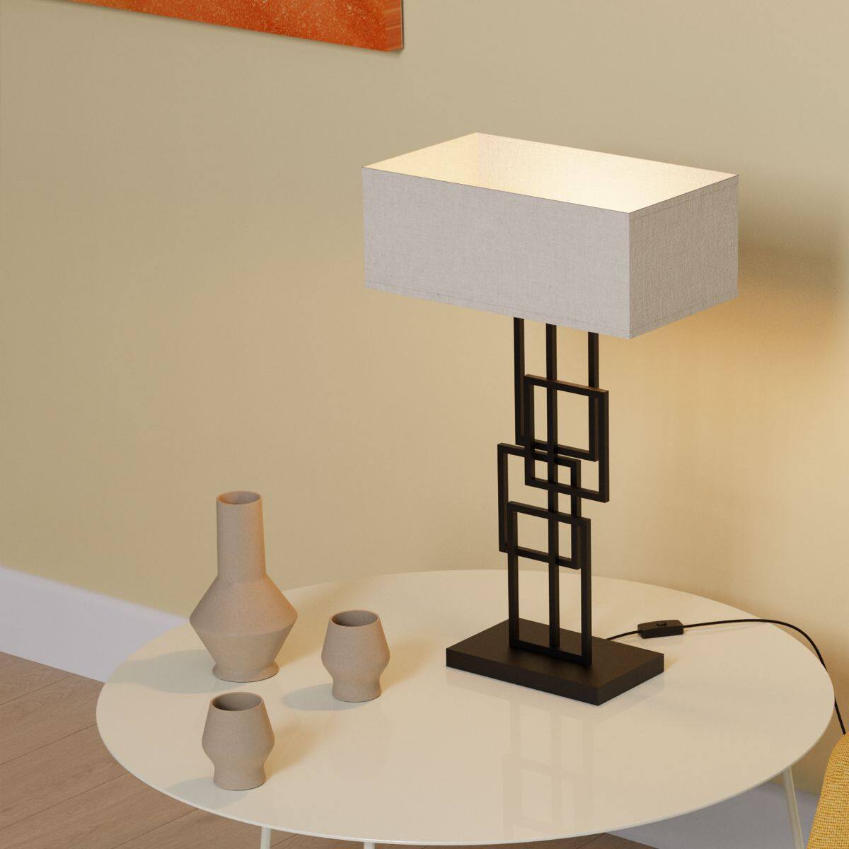 Back. Infibrite - Geometric Chic 27 Inch Table Lamp with Square Shade, E26 Bulb Compatible, Ambient Lighting - White.