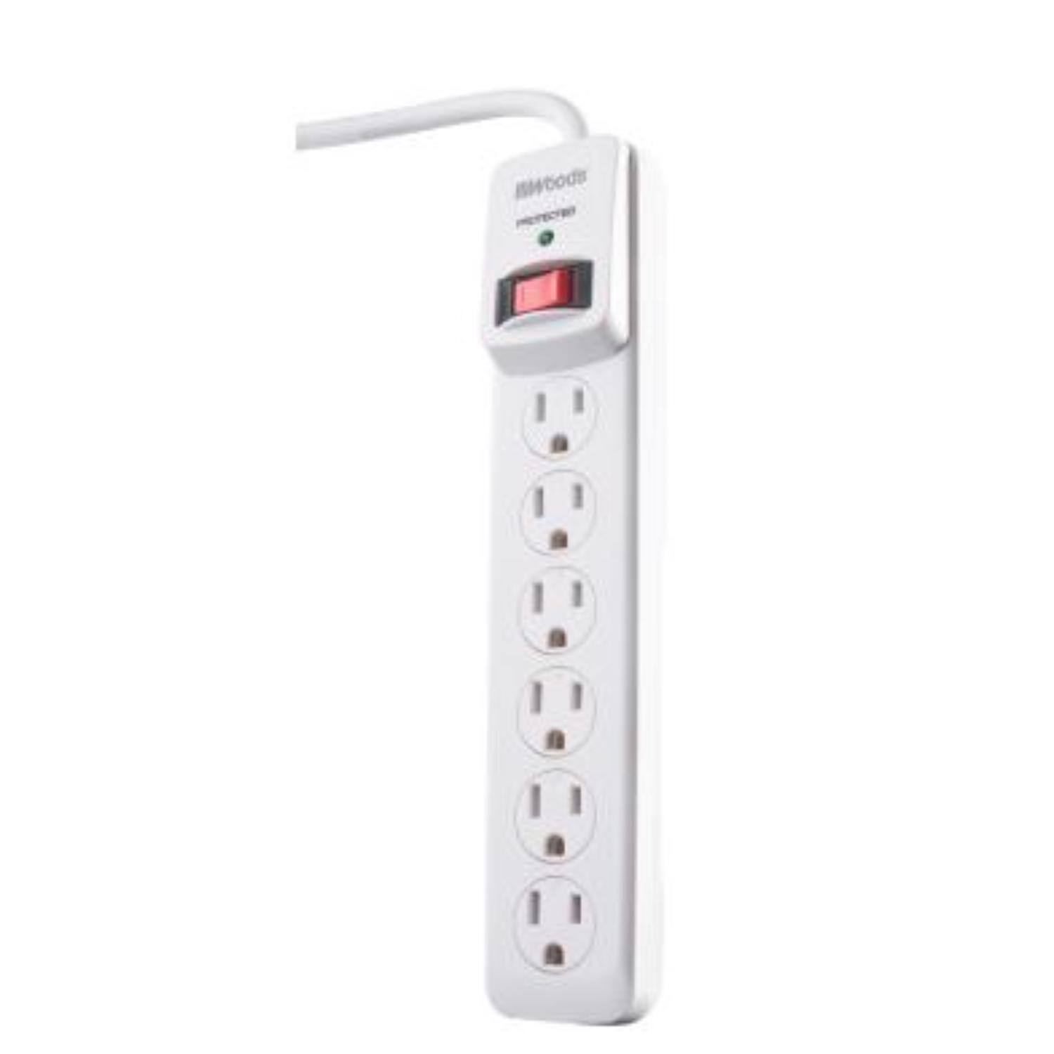 Front. Southwire - Southwire Woods 3 ft. L 6 outlets Surge Protector Gray 900 J (Case of 6) - Gray.