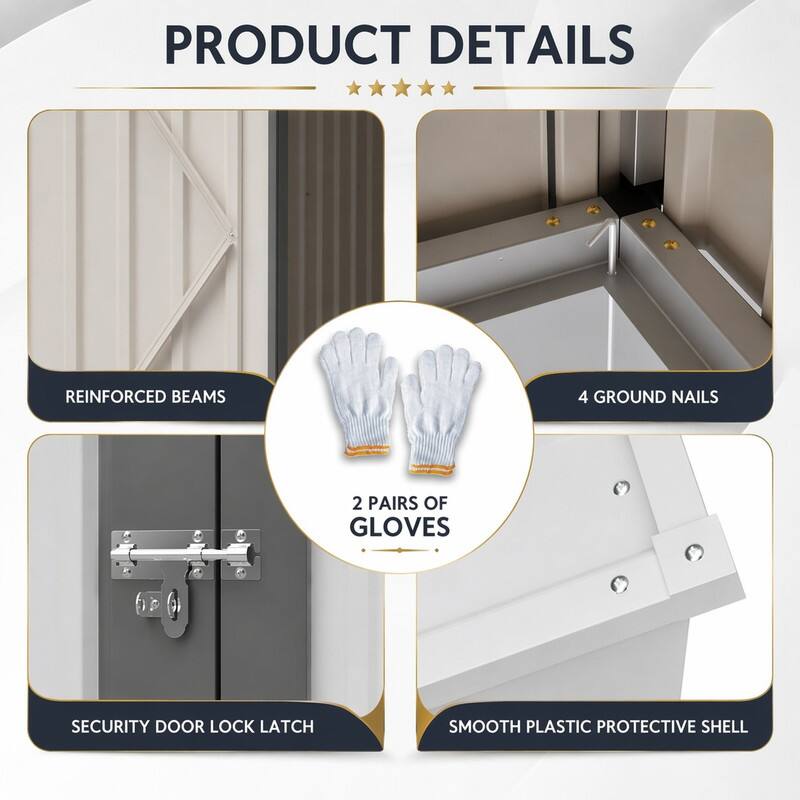 PRODUCT DETAILS
- REINFORCED BEAMS
- 4 GROUND NAILS
- 2 PAIRS OF GLOVES
- SECURITY DOOR LOCK LATCH
- SMOOTH PLASTIC PROTECTIVE SHELL