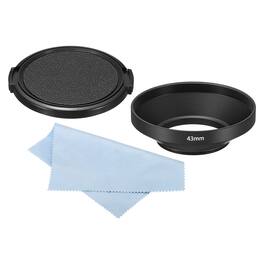 Unique Bargains - 43mm Wide Angle Matte Anti-reflective Lens Hood with Cap/Cloth for Nikon/Fuji/Pentax/Leica - Black
