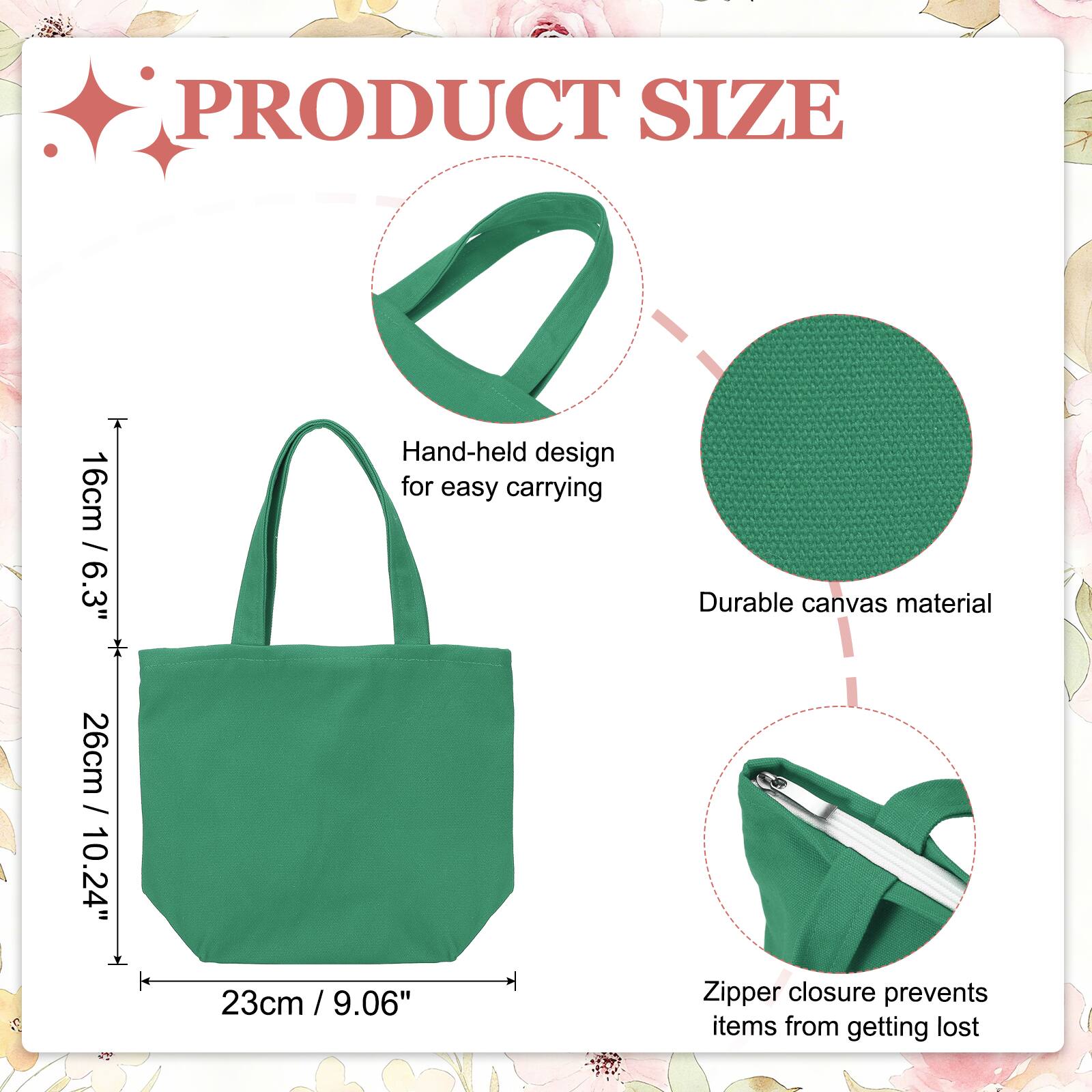 PRODUCT SIZE

16cm / 6.3" / 26cm / 10.24" / 23cm / 9.06"

- Hand-held design for easy carrying
- Durable canvas material
- Zipper closure prevents items from getting lost