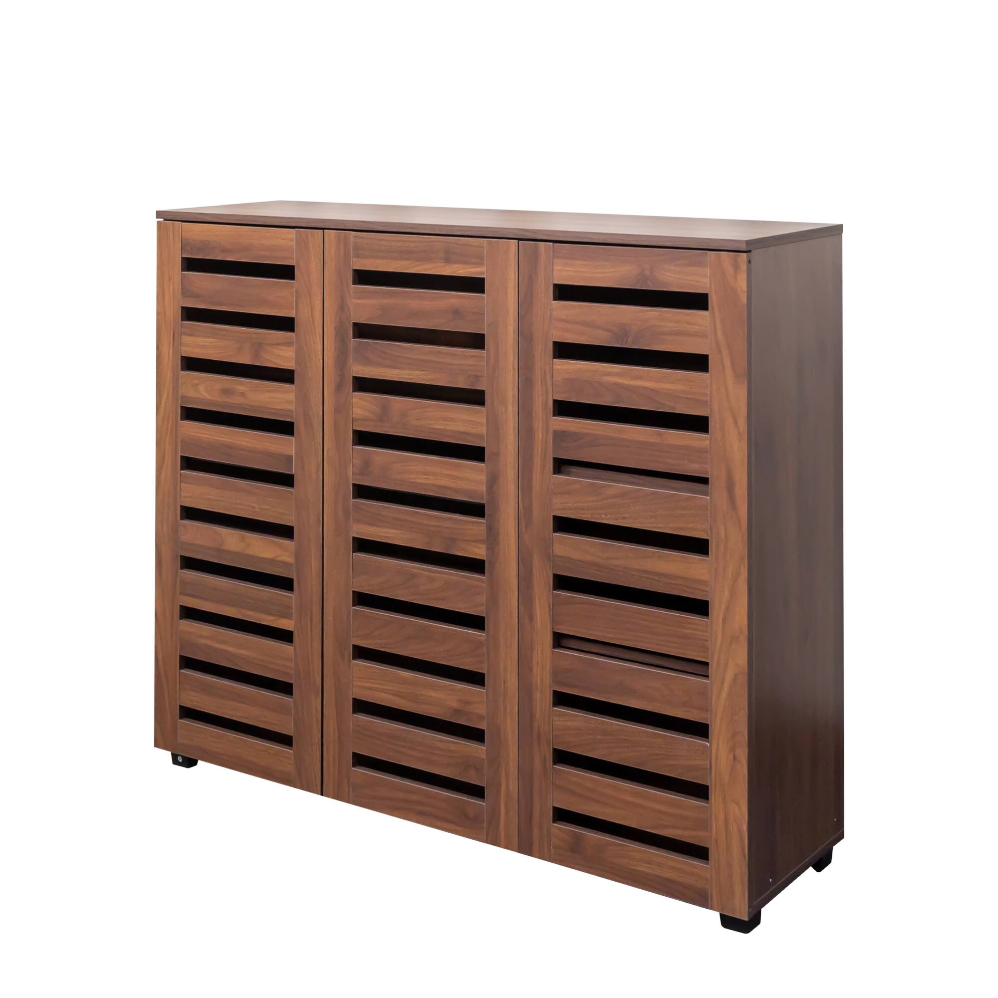 Front. Spaco - Spaco 5-Tier Wooden Shoe Storage Organizer with Adjustable Shelves, Louvered Design for Entryway and Bedroom - Walnut.