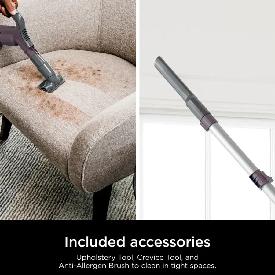 Included accessories: Upholstery Tool, Crevice Tool, and Anti-Allergen Brush to clean in tight spaces.