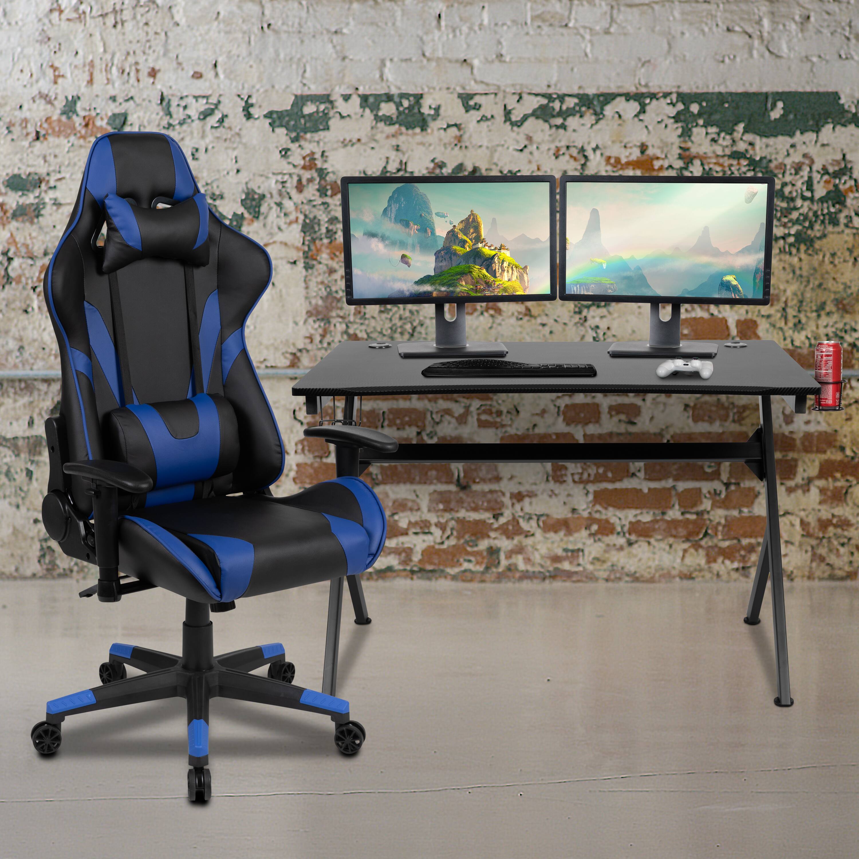 Alt View 1. Emma + Oliver - Gaming Bundle-Desk, Cup Holder/Headphone Hook & Reclining Chair - Blue.