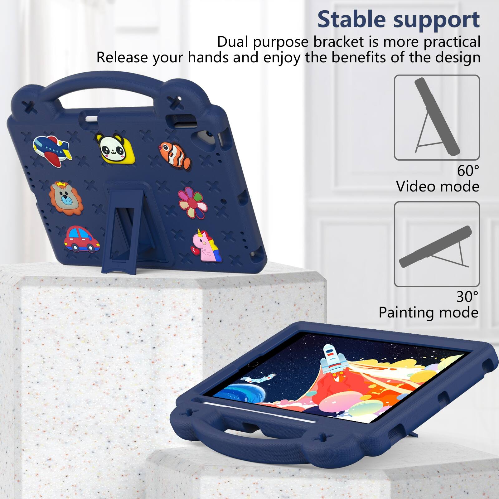 Stable support  
Dual purpose bracket is more practical  
Release your hands and enjoy the benefits of the design  

60° Video mode  
30° Painting mode