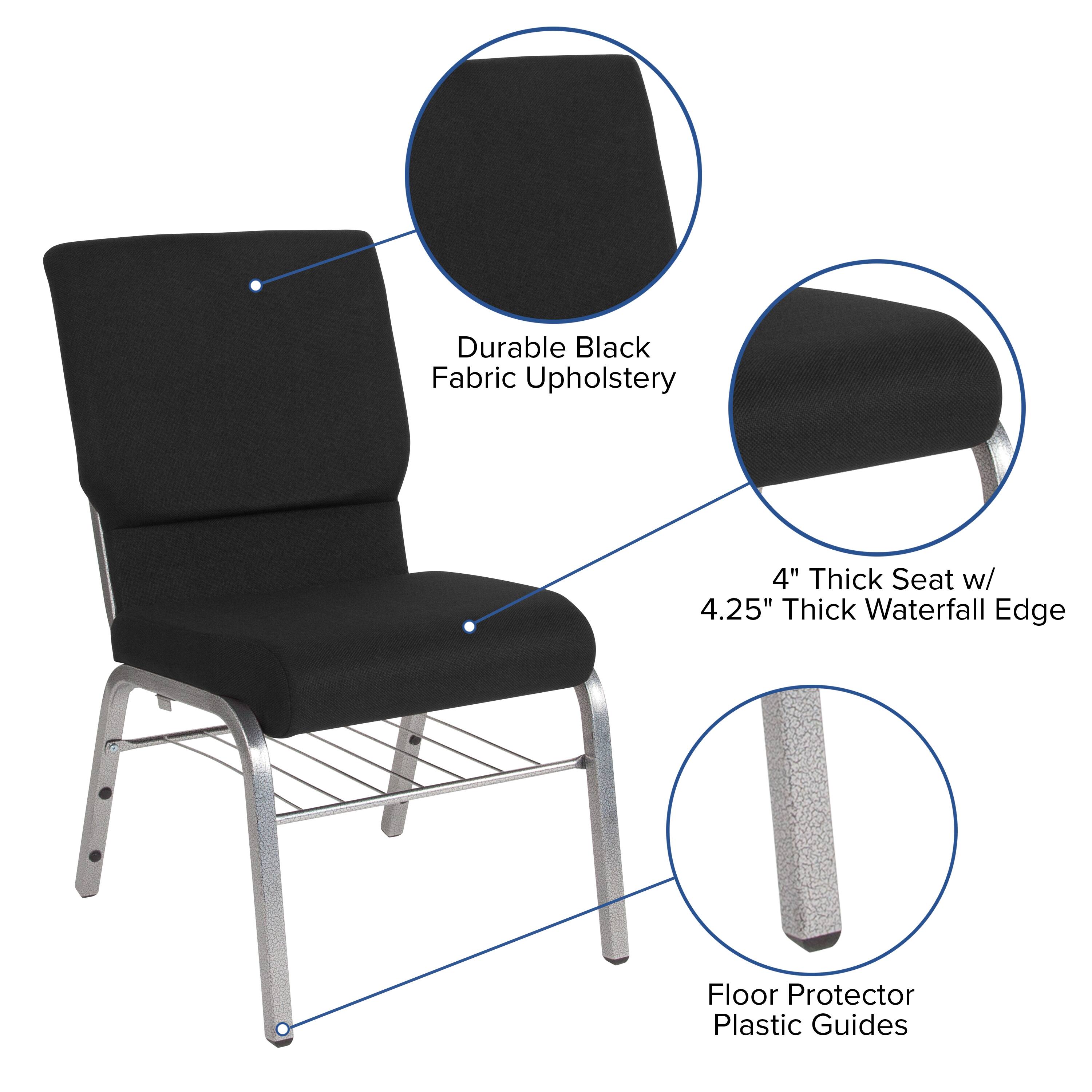 Durable Black Fabric Upholstery  
4" Thick Seat w/ 4.25" Thick Waterfall Edge  
Floor Protector Plastic Guides