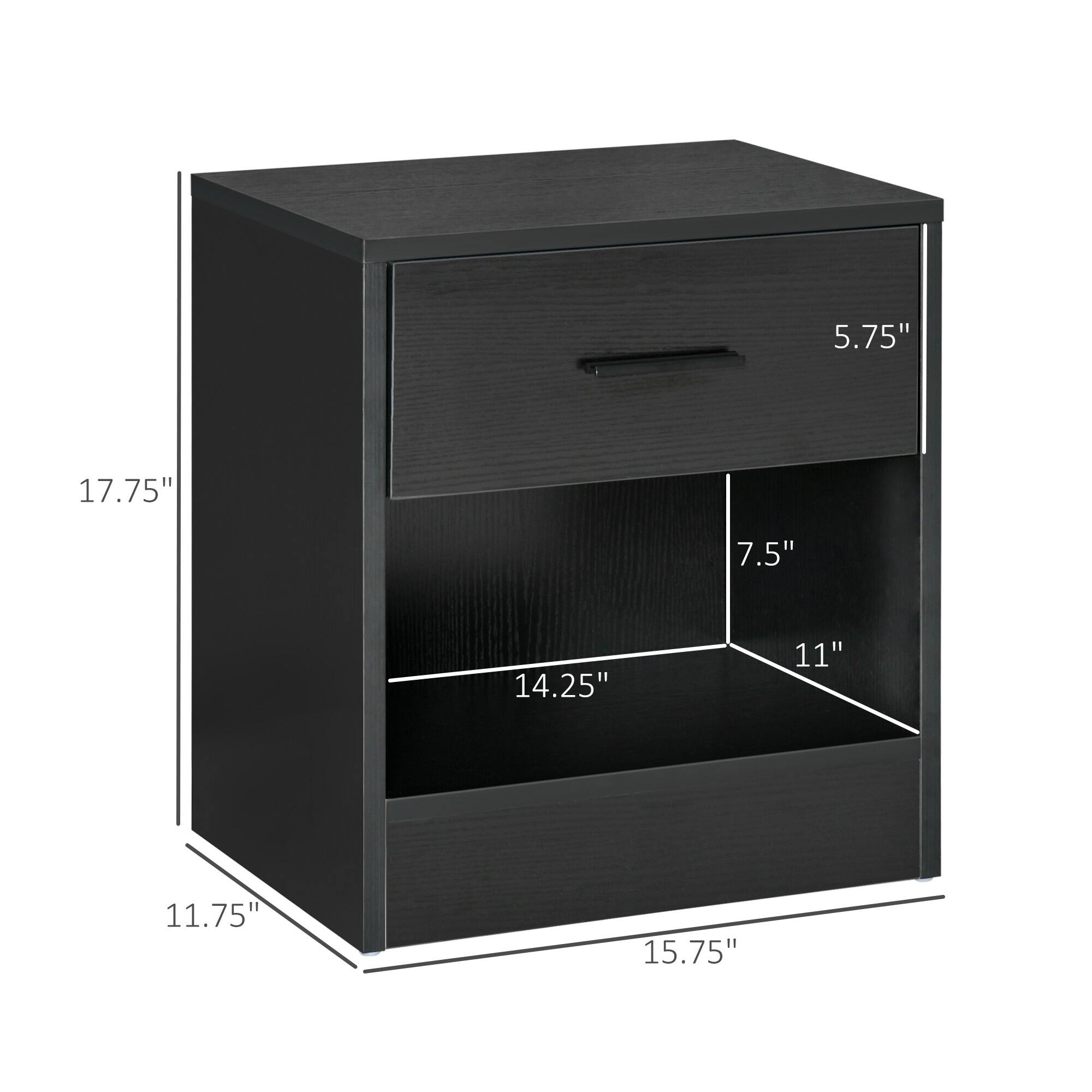 The dimensions of the cabinet are:

- Height: 17.75"
- Width: 15.75"
- Depth: 11.75"
- Drawer Height: 5.75"
- Drawer Width: 14.25"
- Drawer Depth: 11"