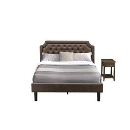 East West Furniture - GB25Q-1DE07 2-Piece Platform Queen Bed Set with Bed and 1 Distressed Jacobean Nightstand - Dark Brown Faux Leather and - Black Textured