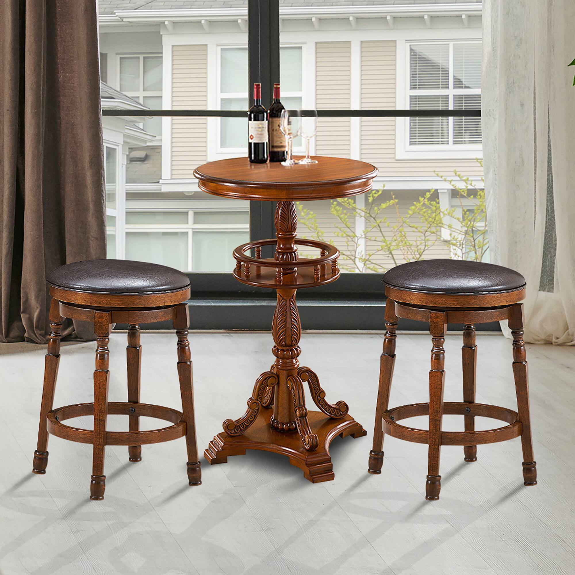 Left. Costway - Set of 2 24" Swivel Bar Stool Leather Padded Dining Kitchen Pub Chair Backless - Walnut.