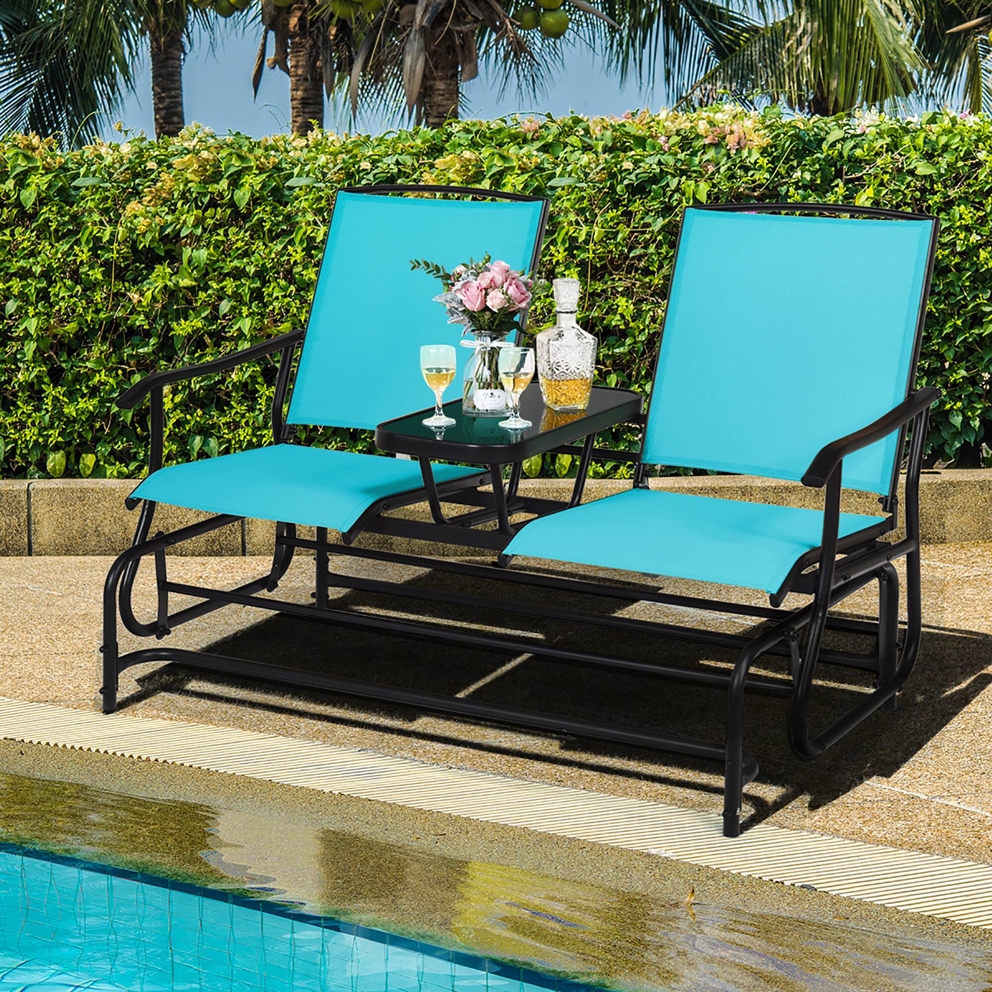 Alt View 1. Costway - Costway 2 Person Outdoor Patio Double Glider Chair Loveseat Rocking - Turquoise.
