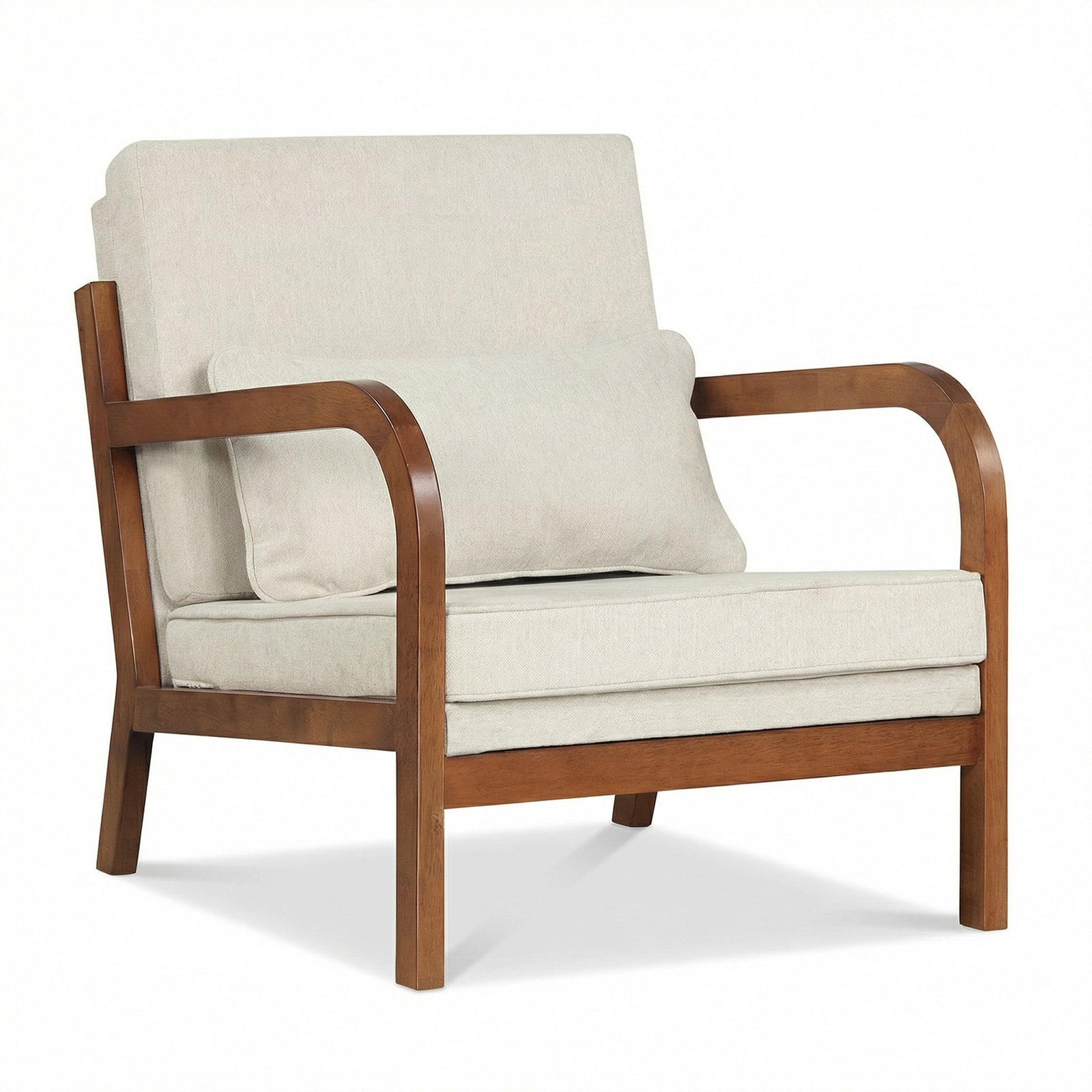Gymax - Accent Chair Linen Fabric Upholstered Armchair w/Lumbar Pillow Removable Back - Beige