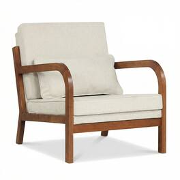 Gymax - Accent Chair Linen Fabric Upholstered Armchair w/Lumbar Pillow Removable Back - Beige