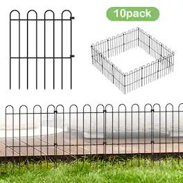 Oumilen - 25-Pack Decorative Garden Fence Panels, 16.5in Tall No Dig Black Metal Animal Barrier with 1.8in Spike Spacing