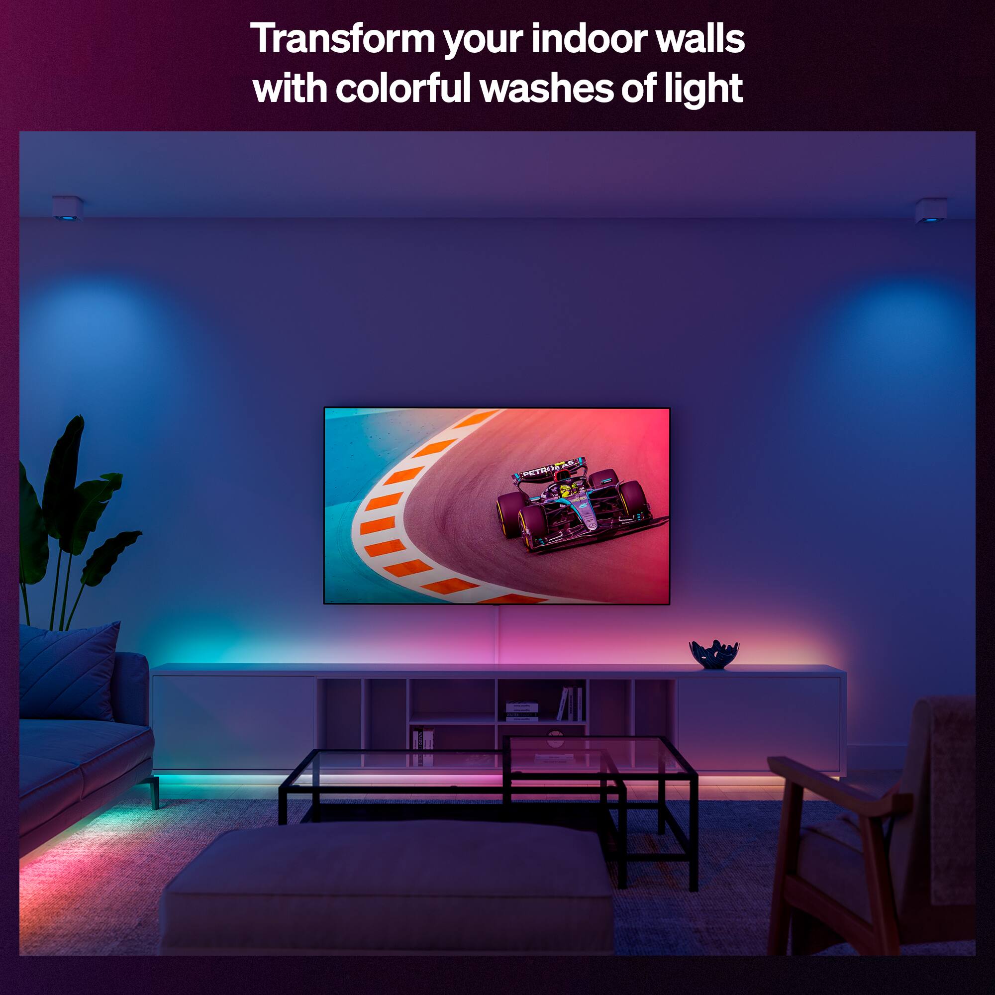 Transform your indoor walls with colorful washes of light