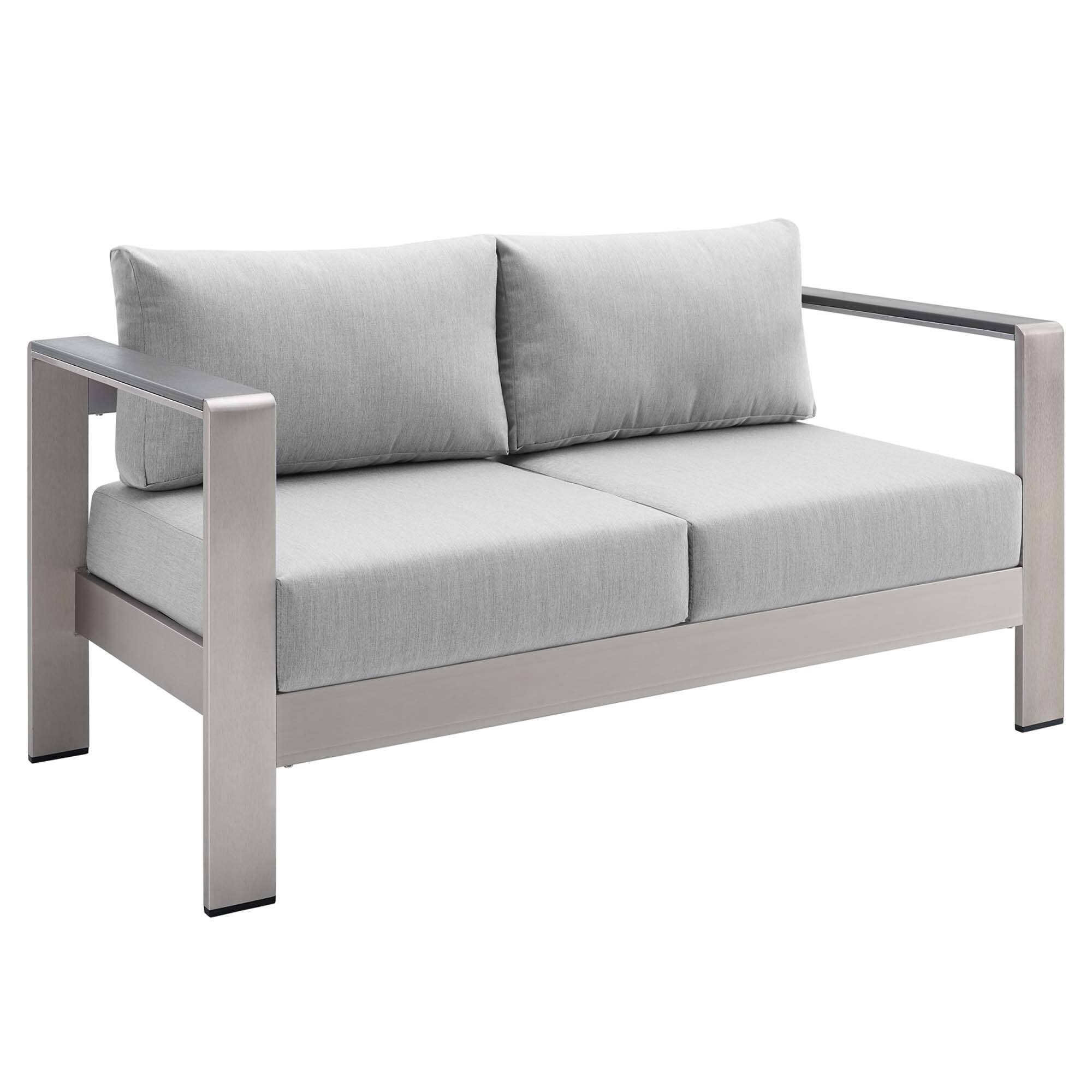Angle. Modway - Shore Sunbrella® Fabric Aluminum Outdoor Patio Loveseat by Modway - Silver Gray.