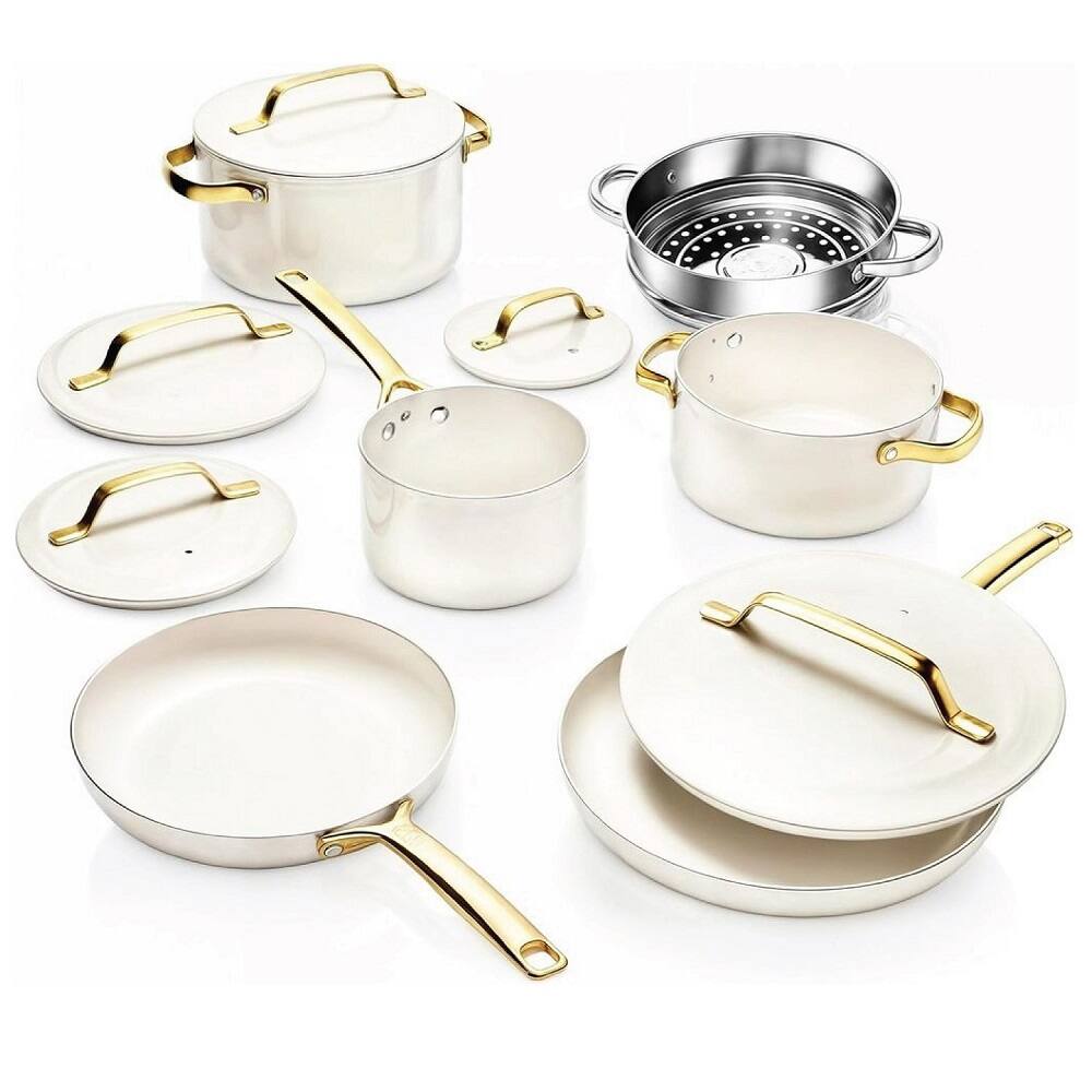 Gotham Steel - Modern Collection 11 Piece Ceramic Nonstick Cookware Set - Cream