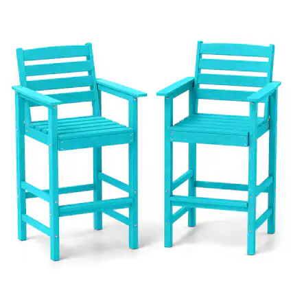 Front. Costway - Costway Patio Adirondack Bar Chairs Set of 2 with Wide Armrests & Footrest Backrest - Turquoise.