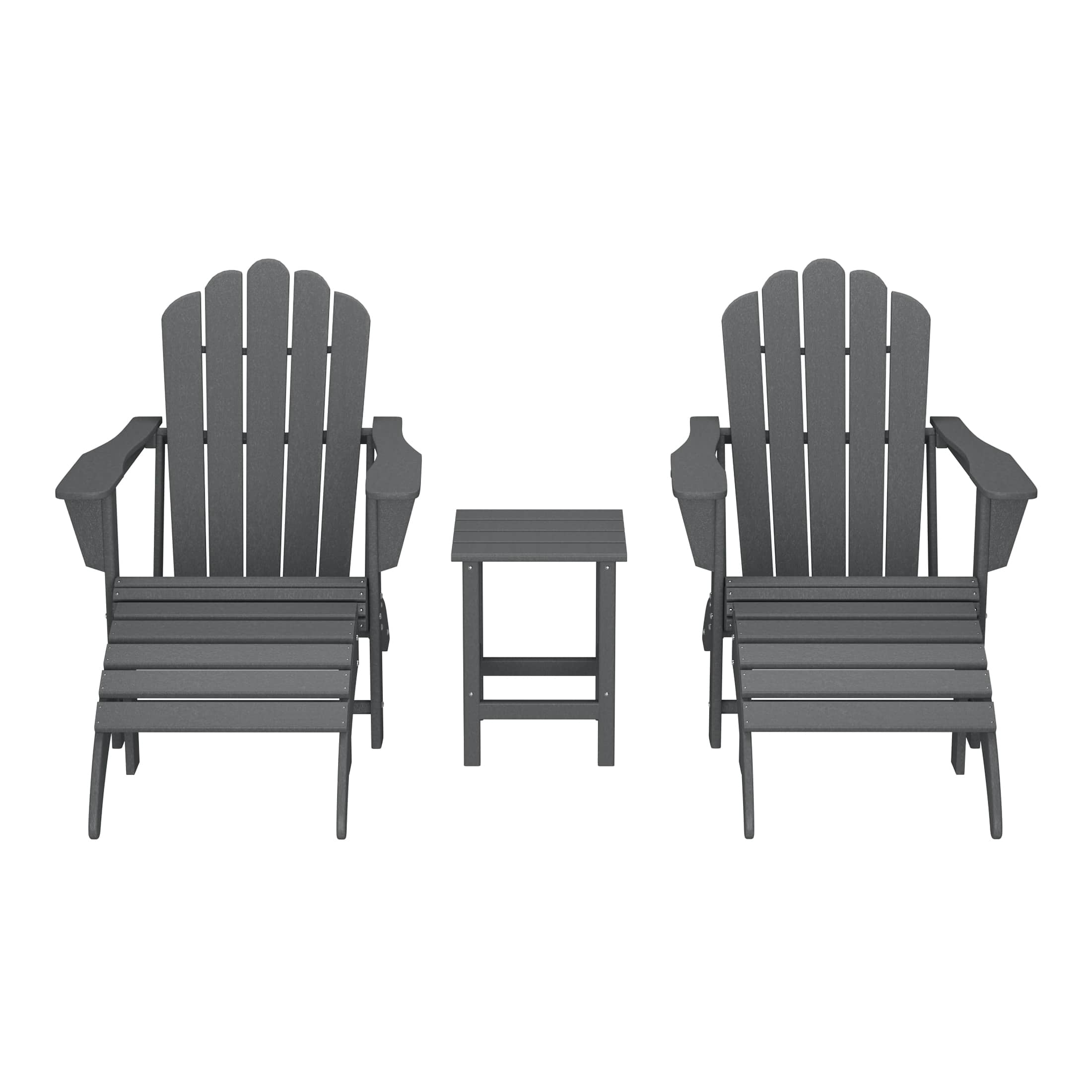 WestinTrends - Highland 5-Piece Adirondack Chair with Folding Ottoman and Table Set - Gray