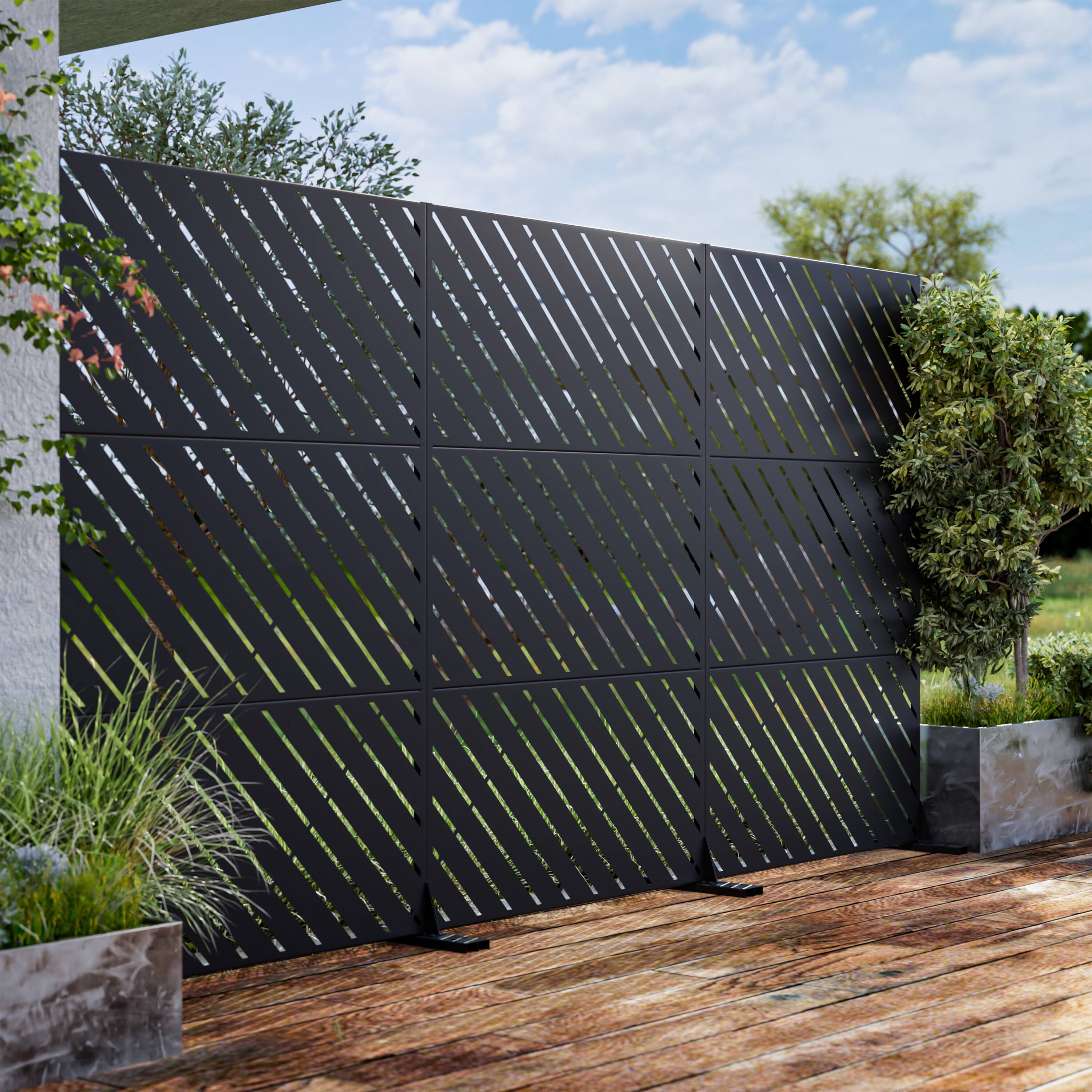 Alt View 4. PexFix - 72 in. x 47 in. Bernard Pattern Metal Outdoor Privacy Screen & Panels, Freestanding Garden Divider Fence - Black.
