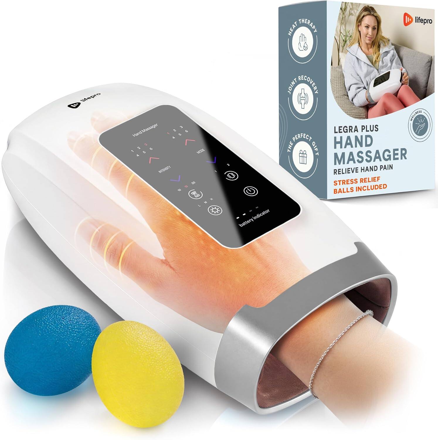 LifePro - Legra Plus Hand Massager with Heat and Compression for Arthritis Finger Palm and Wrist Relief