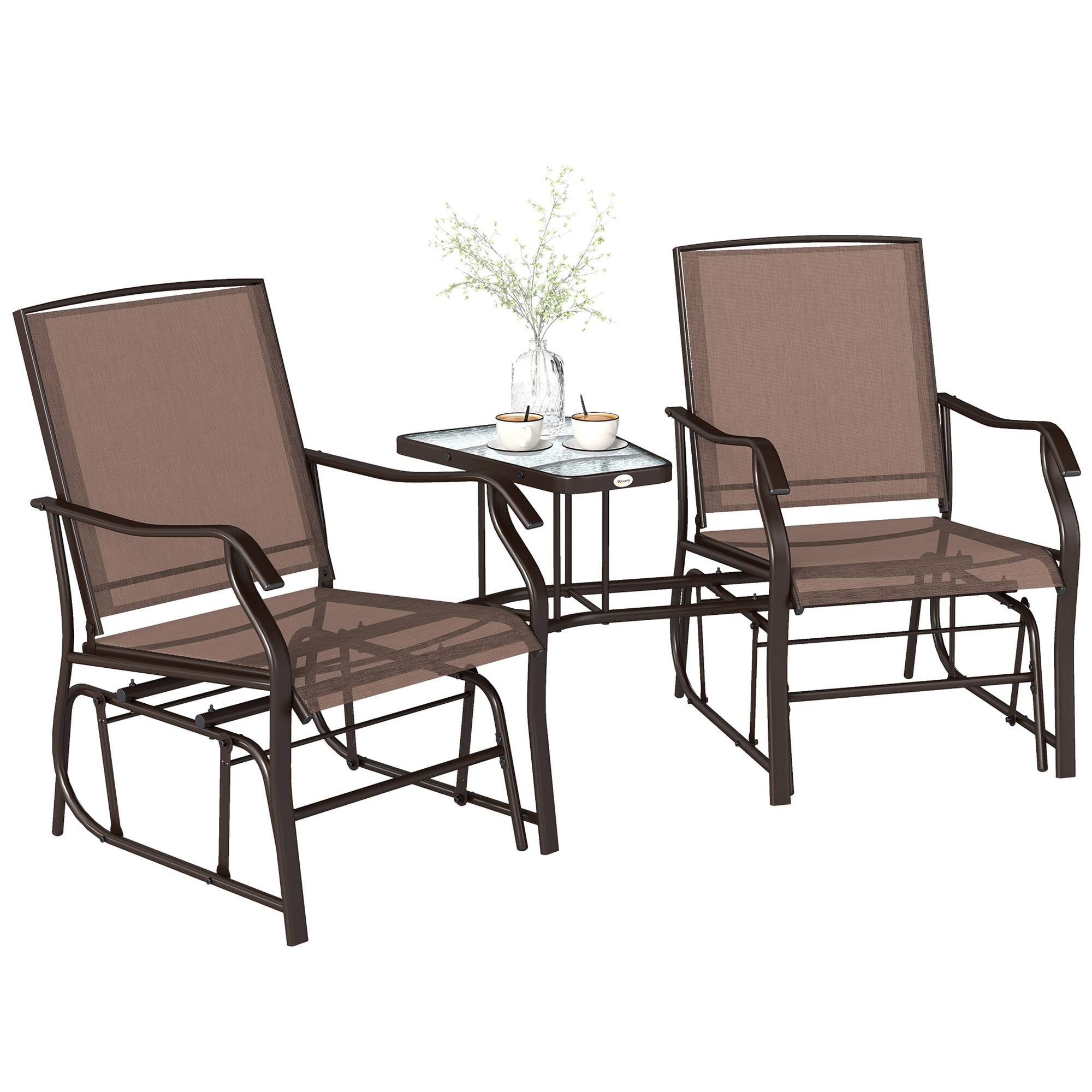 Front. Outsunny - Outdoor Glider Chairs with Coffee Table - Brown.