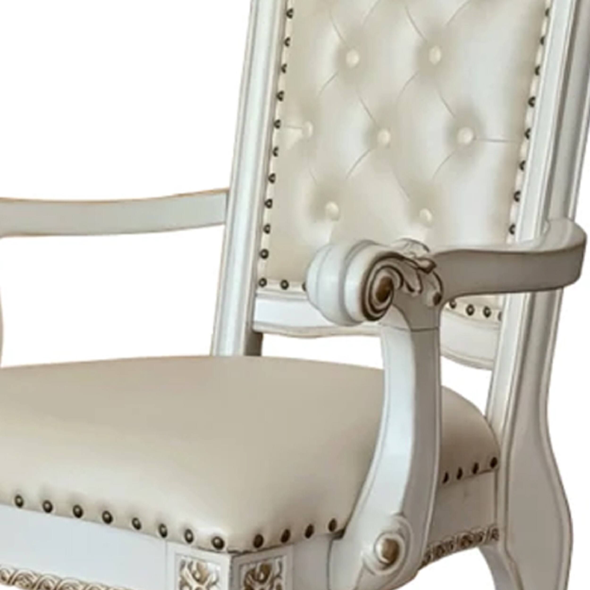 Alt View 2. Manhattan Lane - 27 Inch Classic Vegan Leather Armchair, Button Tufted, Carved - White.