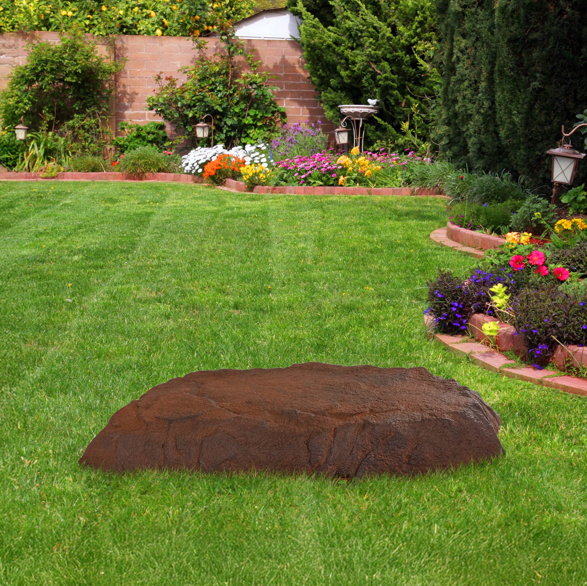 Alt View 8. Sunnydaze - Set of 2 Flat Artificial Landscape Rocks with Stakes - Brown.