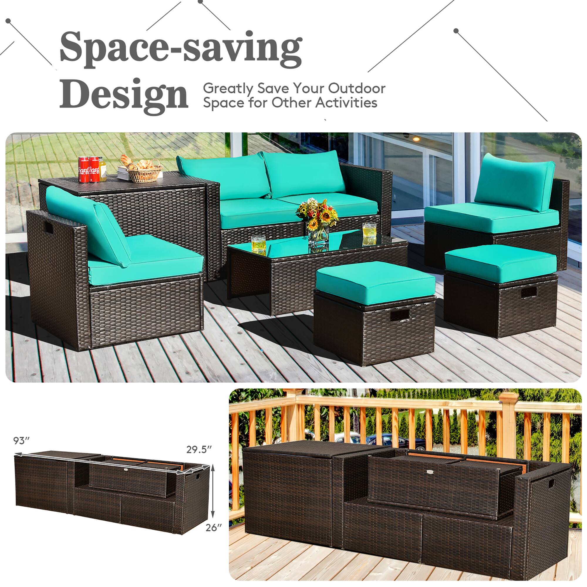 Space-saving Design  
Greatly Save Your Outdoor Space for Other Activities  

93"  
29.5"  
26"