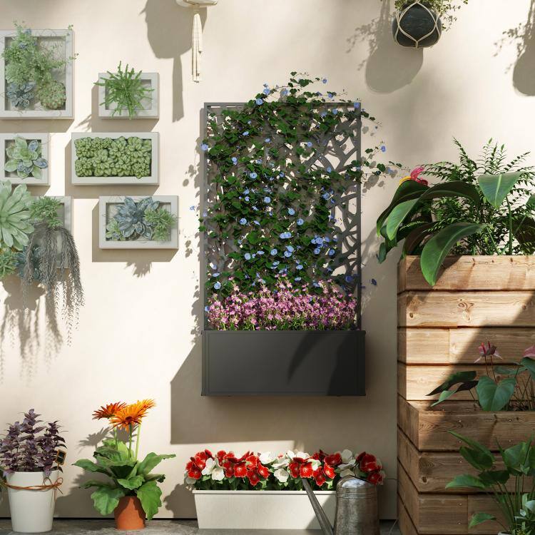 Alt View 1. PULUZ - Metal Garden Bed with Trellis for Climbing Plants, Freestanding or Wall Mounted Flower Bed , Plants NOT Included - Black.