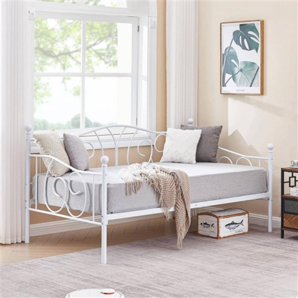 Angle. Hivvago - Twin size Victorian White Metal Daybed Frame - 350 lbs. Weight Capacity - White.