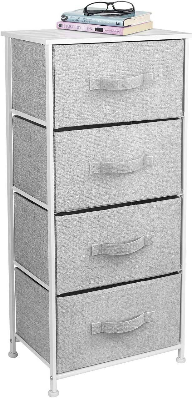 Sorbus - Nightstand with 4 Drawers, Bedside Furniture & Night Stand Dresser with Steel Frame, Wood Top, Fabric Bins - White