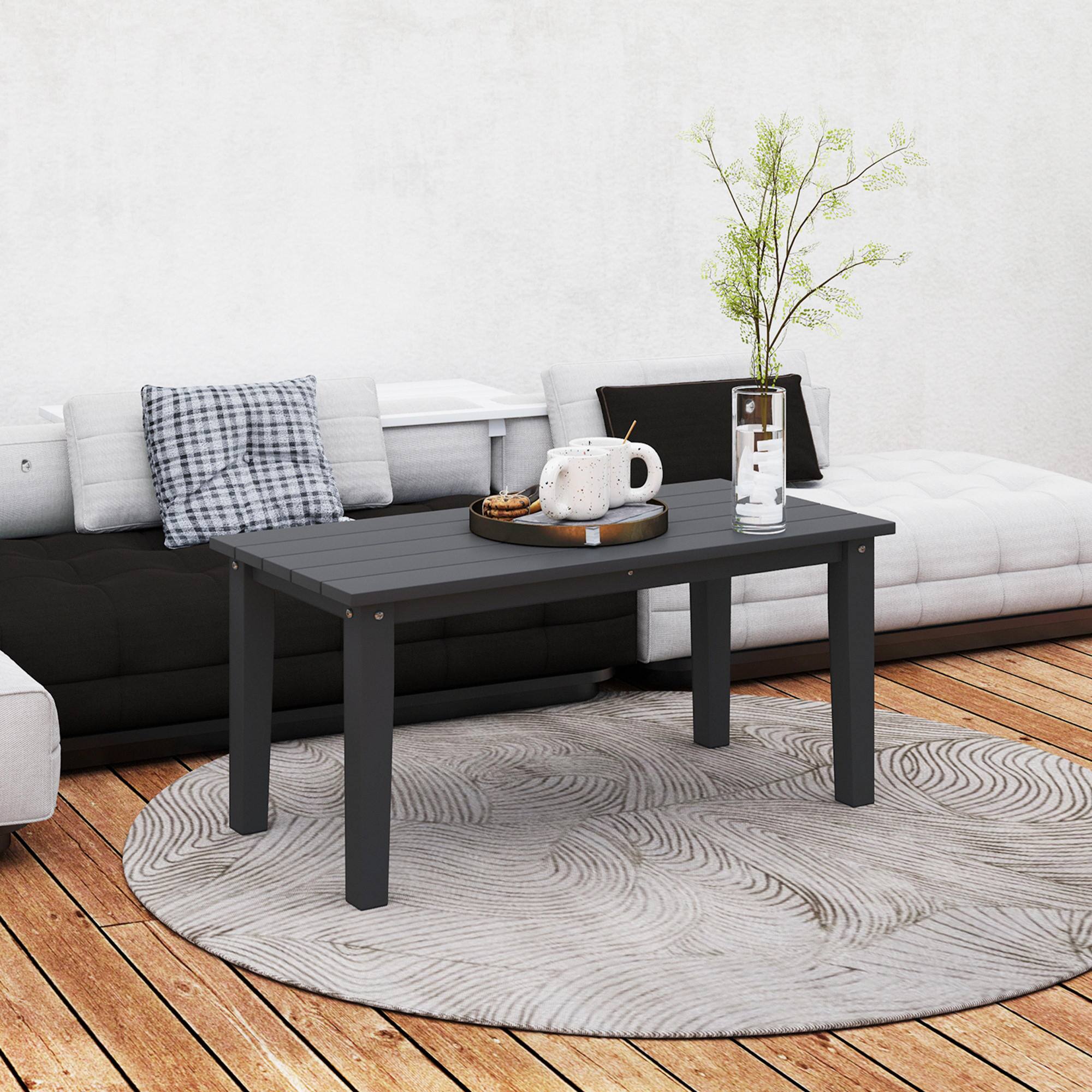Alt View 7. Outsunny - HDPE Outdoor Coffee Table, All-Weather Rectangle Patio Coffee Table, Plastic Outdoor Patio Table - Black.