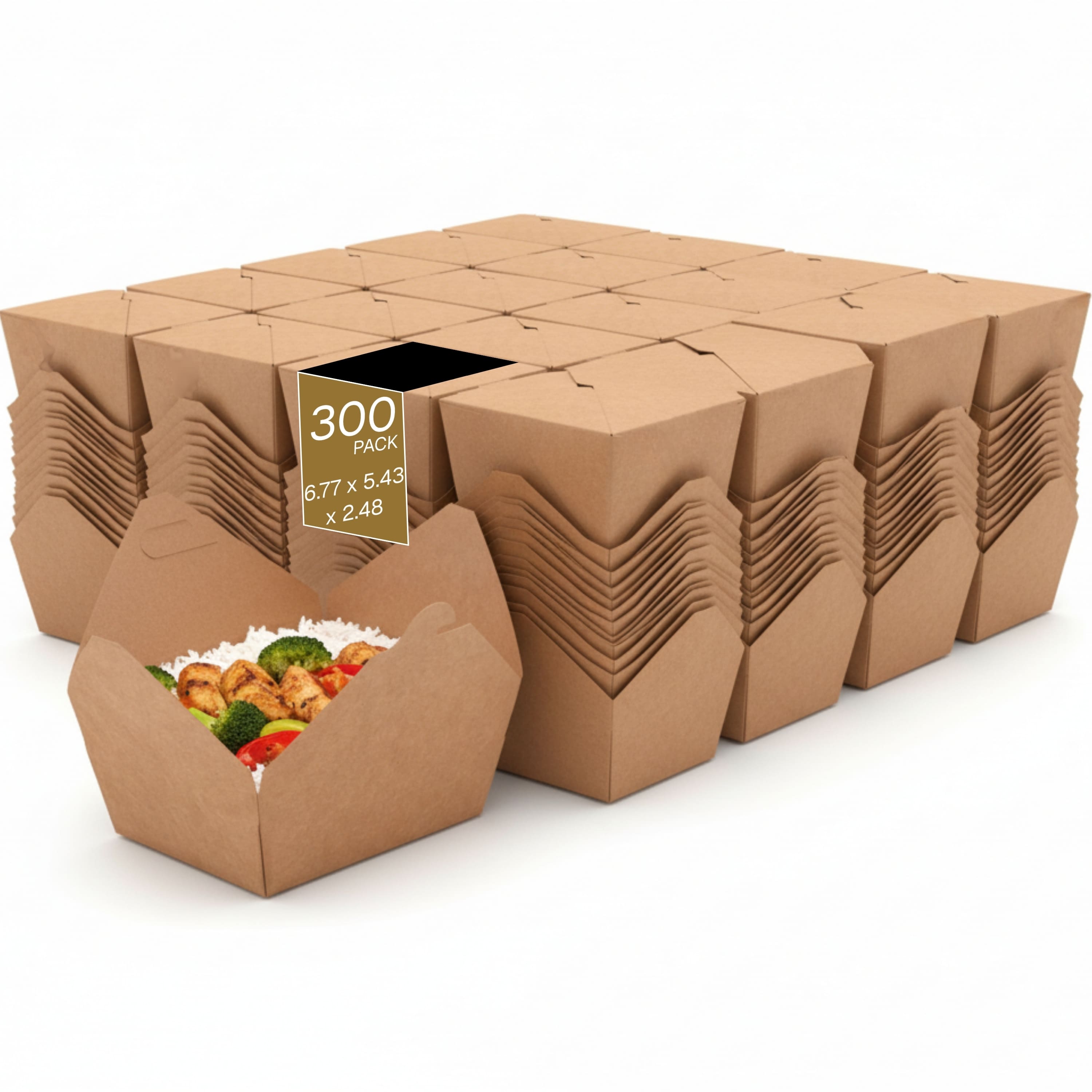 Eco Harmony Products - Kraft Paper Take-Out Boxes, Bio Box #5, 6.8" x 5.4" x 2.5", 300-Pack - Tan