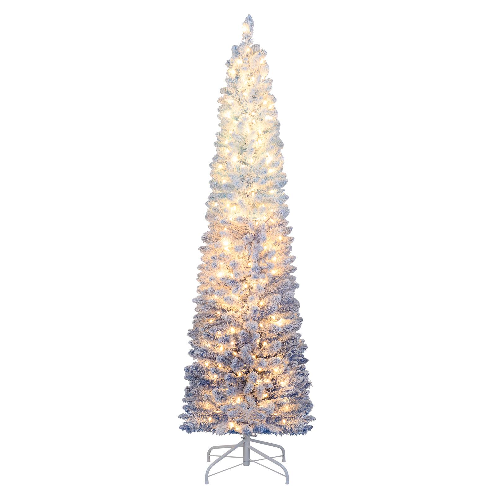 Alt View 9. Gymax - Gymax 6 FT Snow-flocked Artificial Christmas Tree w/220 Warm White LED Lights 8 Modes Blue Gradient & White - Blue.