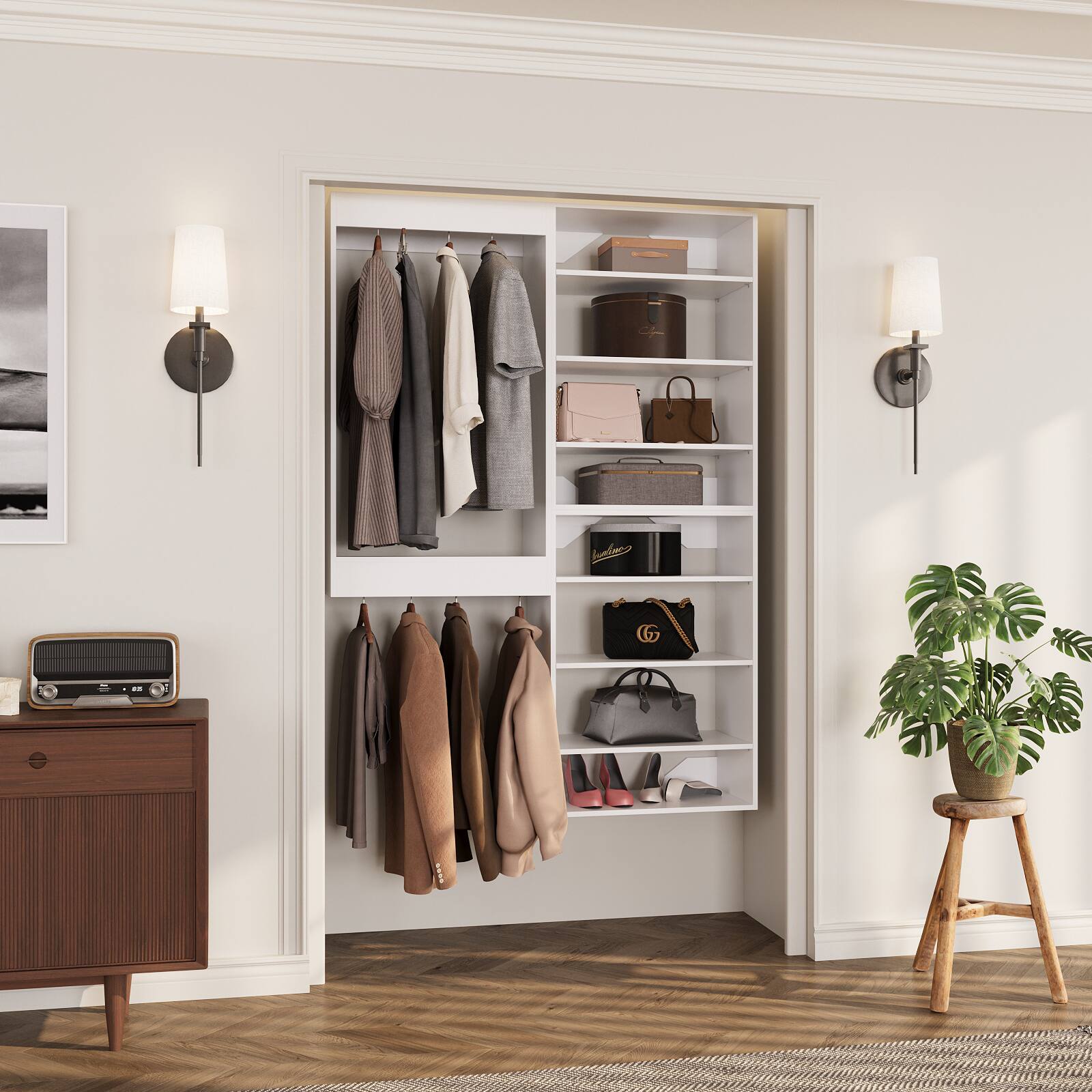 Angle. Roomtec - Roomtec 46 in White Modular Closet System Unit-Customizable Wall Mounted Walk-In Closets for Bedroom or Walk-in Closet - White.