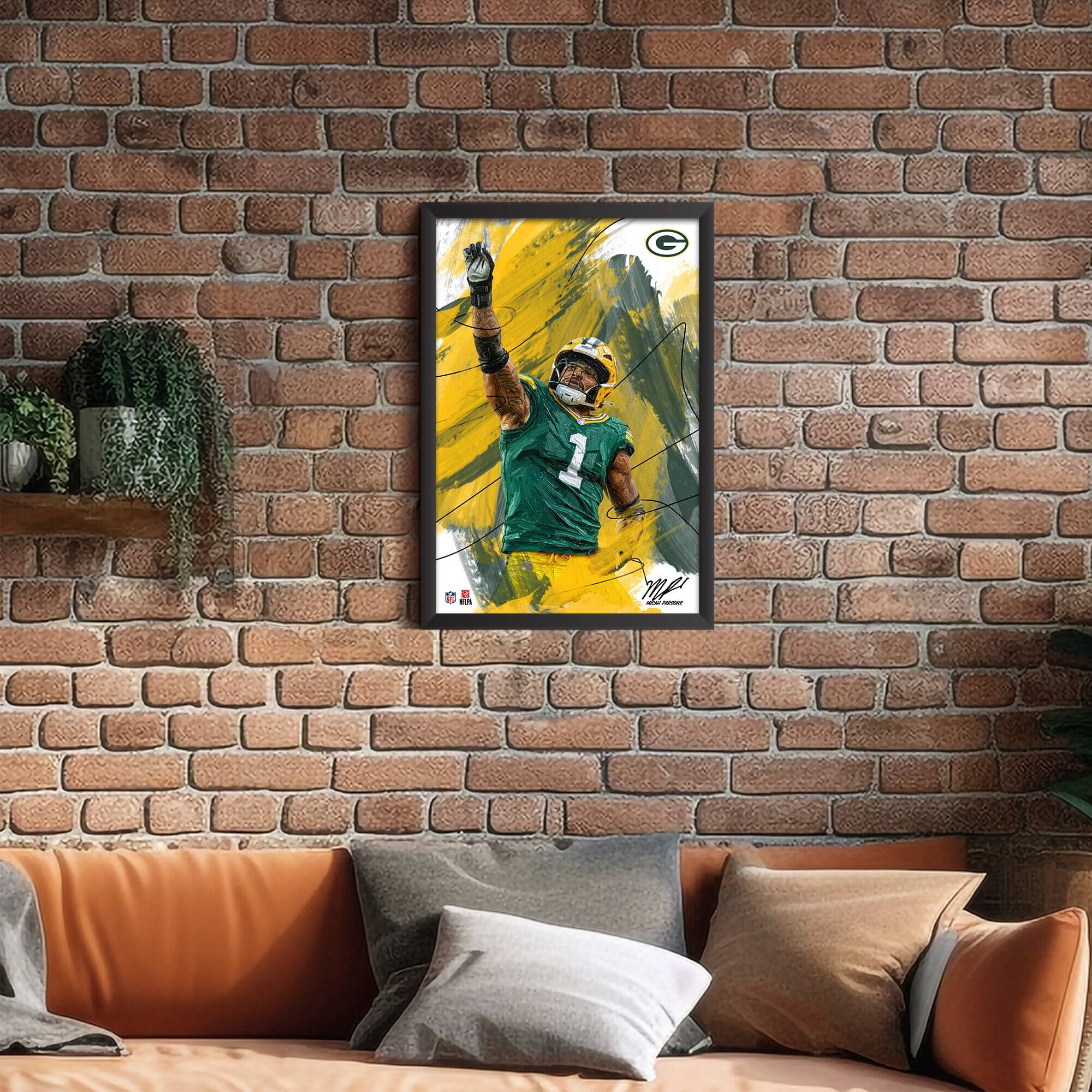 Alt View 1. Sporticulture - Micah Parsons Green Bay Packers 14" x 20" Brush Stroke Player Framed Art Print - Multicolor.