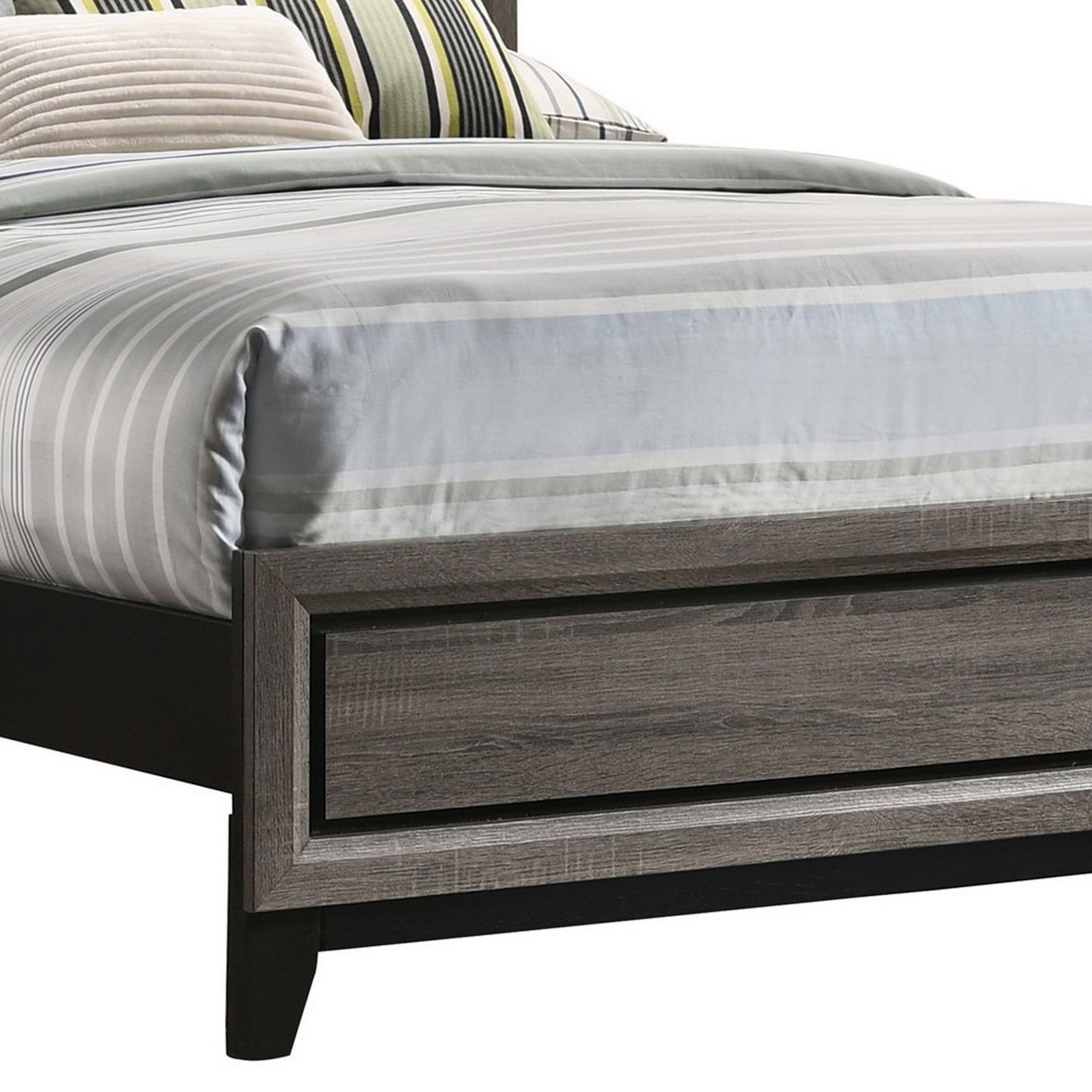 Alt View 3. Manhattan Lane - Mela Full Size Panel Bed, Groove Design, Tapered Legs - Gray, Black.