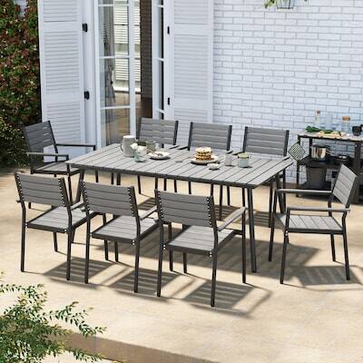 Alt View 6. Crestlive Products - Crestlive Products 72in Plastic Wood Top Aluminum Frame Rectangle Outdoor Dining Table with Umbrella Hole - Gray.