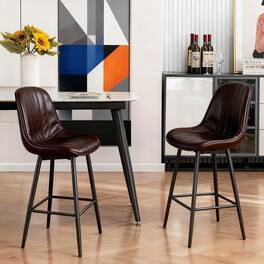 HTUTWOO - Modern Swivel Bar Stools, PU Padded Backrest & Sturdy Metal Legs, Ideal for Home & Commercial Bars, Kitchen Islands - Dark brown