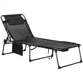 Outsunny - Chaise Tanning Lounge Chair w/ 5-level Reclining Back, Reading Hole, Side Pocket - Black