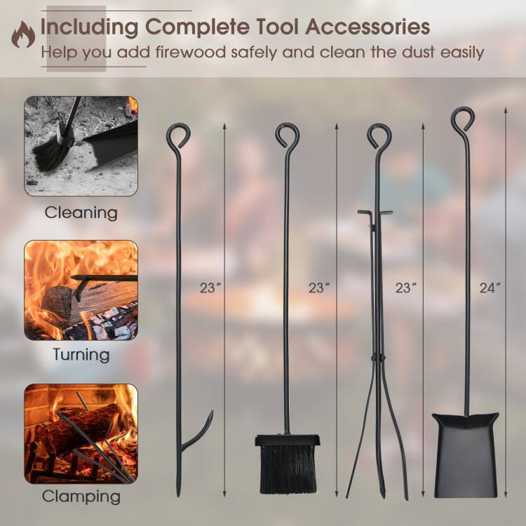 Including Complete Tool Accessories  
Help you add firewood safely and clean the dust easily  

Cleaning  
23"  

Turning  
23"  

Clamping  
23"  
24"